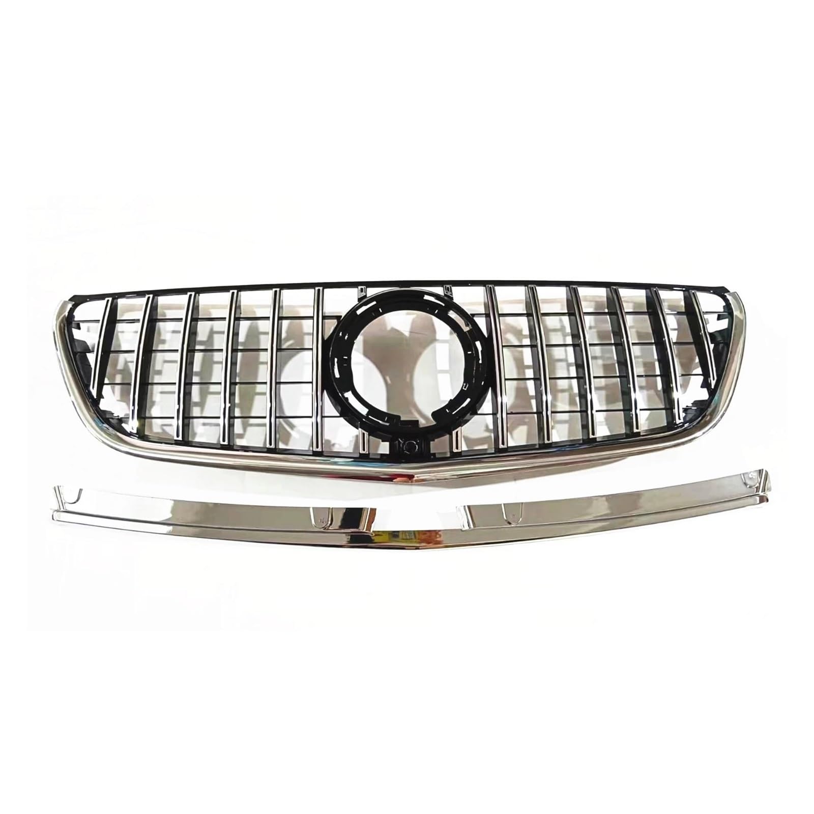 Auto Kühlergrill Frontgrill Für Benz Für Metris V260 W447 2016–2020 GT-Stil, Schwarz/Silber, Auto-Oberstoßstangenhaube, Mesh-Gitter-Kit Front Kühlergrill(Silber) von IBNBRO