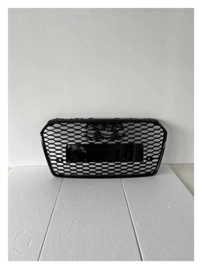 Auto Kühlergrill Für A7/S7 2016 2017 2018 2019 Autozubehör Für RS7 Style Front Sport Hex Mesh Honeycomb HoodGrill Glanzschwarz Front Kühlergrill(Chrome Emblem) von IBNBRO