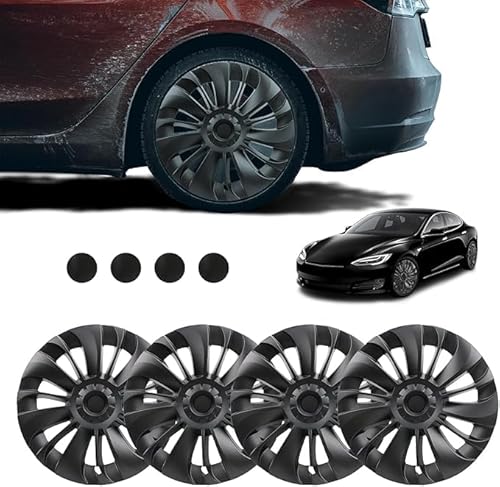 4er Set Radkappen Passend für Tesla Model Y Black Performance Turbine Radkappen Radkappen Radkappen Set Sportliches Upgrade für 19 Zoll Zwillinge Mattschwarz von IBRIGHT