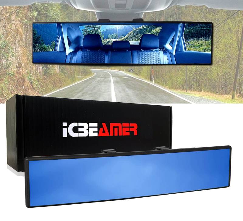 ICBEAMER 24,1 cm 240 mm Easy Clip on Weitwinkel-Panorama-Toter Winkel, Auto-Innenspiegel, Konvexe Blaue Oberfläche von ICBEAMER