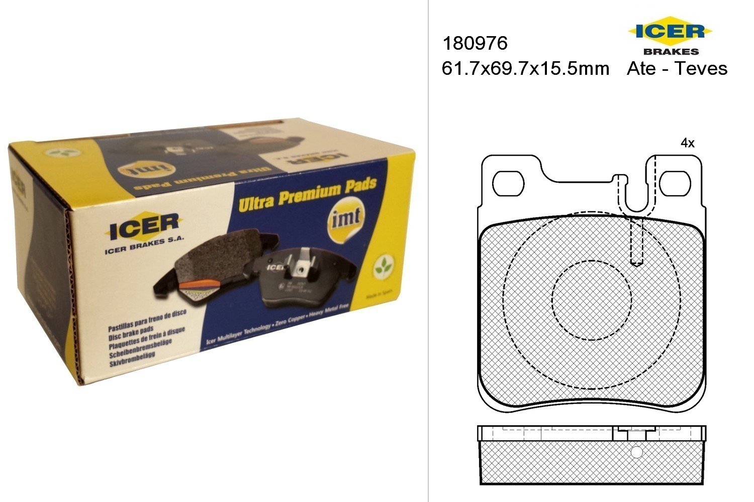 Icer Brakes 180976 Bremsbelagsatz, Scheibenbremse von ICER