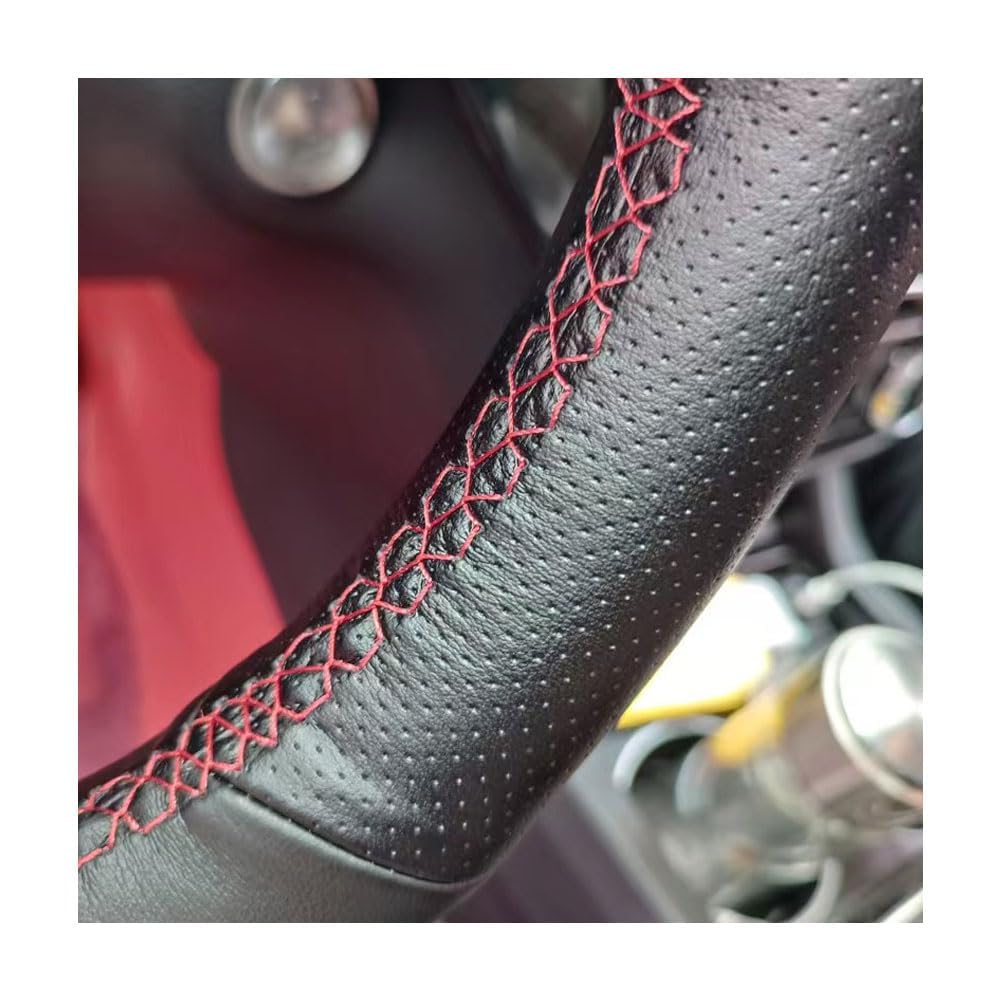 HandgenäHter Lenkradbezug Aus Leder für BMW E30 E34 E36 E38 E46, Auto Lenkradbezug Atmungsaktiv Und Langlebig DIY Handgenähtes Auto Innenraum Zubehör,A/Black Thread von ICOBES