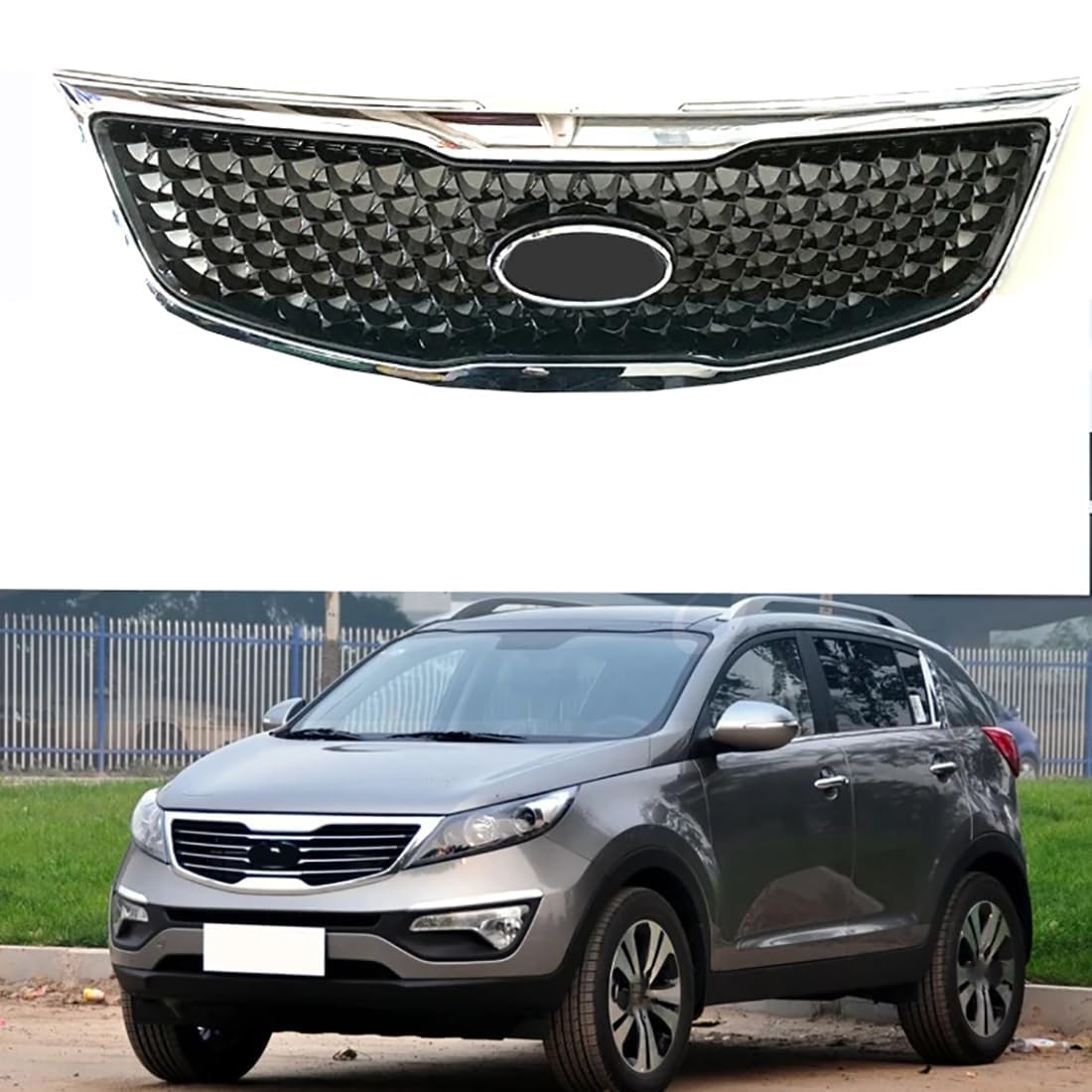 Auto Front Grill Kühlergrille für KIA Sportage 3 SL/Sportage R 2011-2015, ABS Auto Front Stoßstange Kühlergrill Wabengitter Sport Grille Frontgrill Ersatz Auto Zubehör von ICOMPY