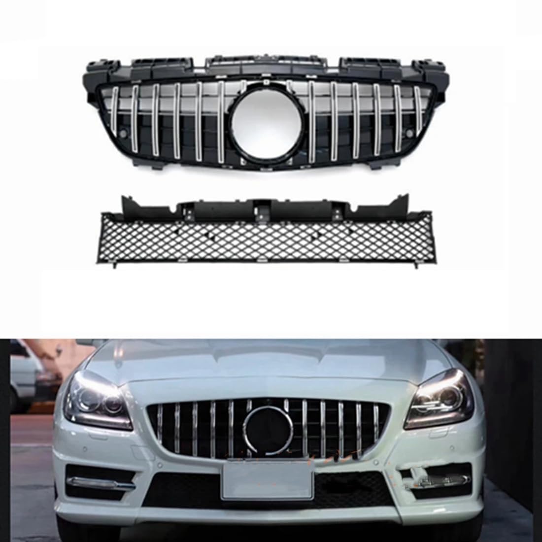 Auto Front Grill Kühlergrille für Mercedes Benz R172 SLK Class SLK200/250/300/350 2012-2016, ABS Auto Front Stoßstange Kühlergrill Wabengitter Sport Grille Frontgrill Ersatz Auto Zubehör von ICOMPY