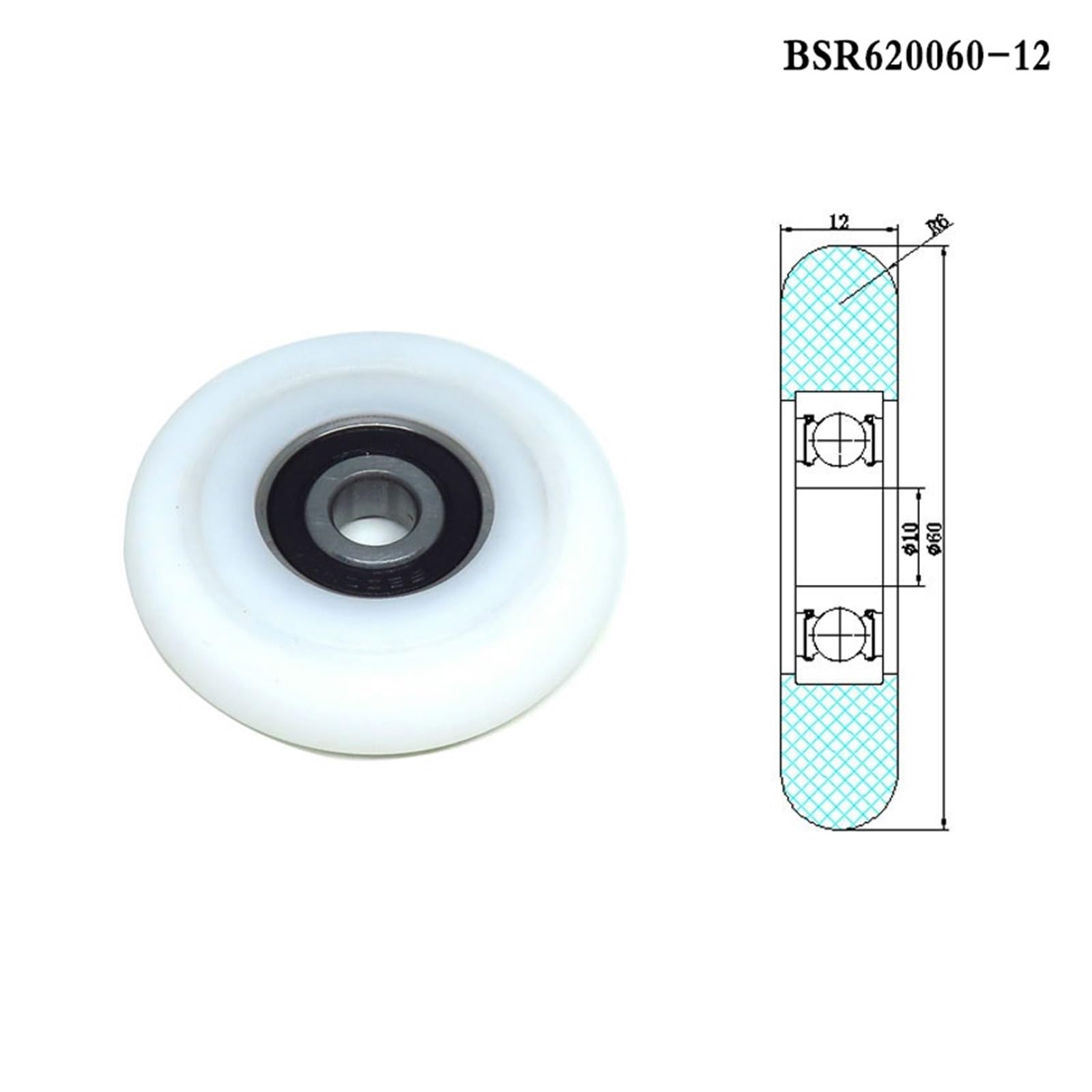 1pc 60mm Diameter 10mm Bore Bearing Wheel 10x60x12 BSR620060-12 POM Coated Pulley 10 * 60 * 12 Rower Machine Roller ICXLPMC(6x30x10mm) von ICXLPMC