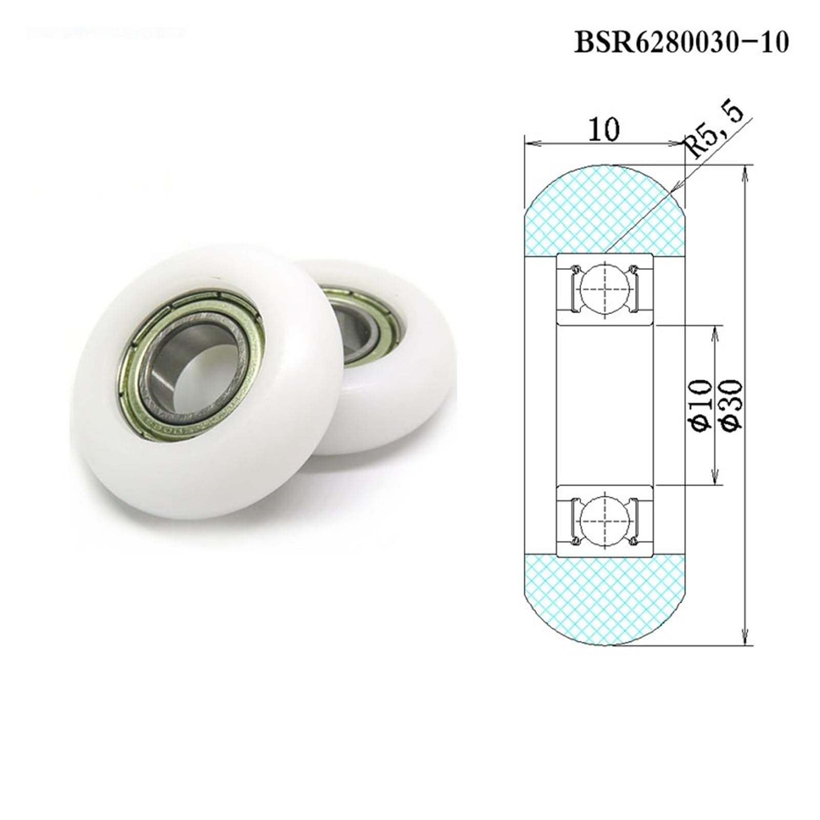 1pcs 10x30x10 Rower Rollers BSR6280030-10 30mm Diameter POM Coated Rowing Machine Seat Wheel 10 * 30 * 10 Bearing Pulleys ICXLPMC(8x38x10mm) von ICXLPMC