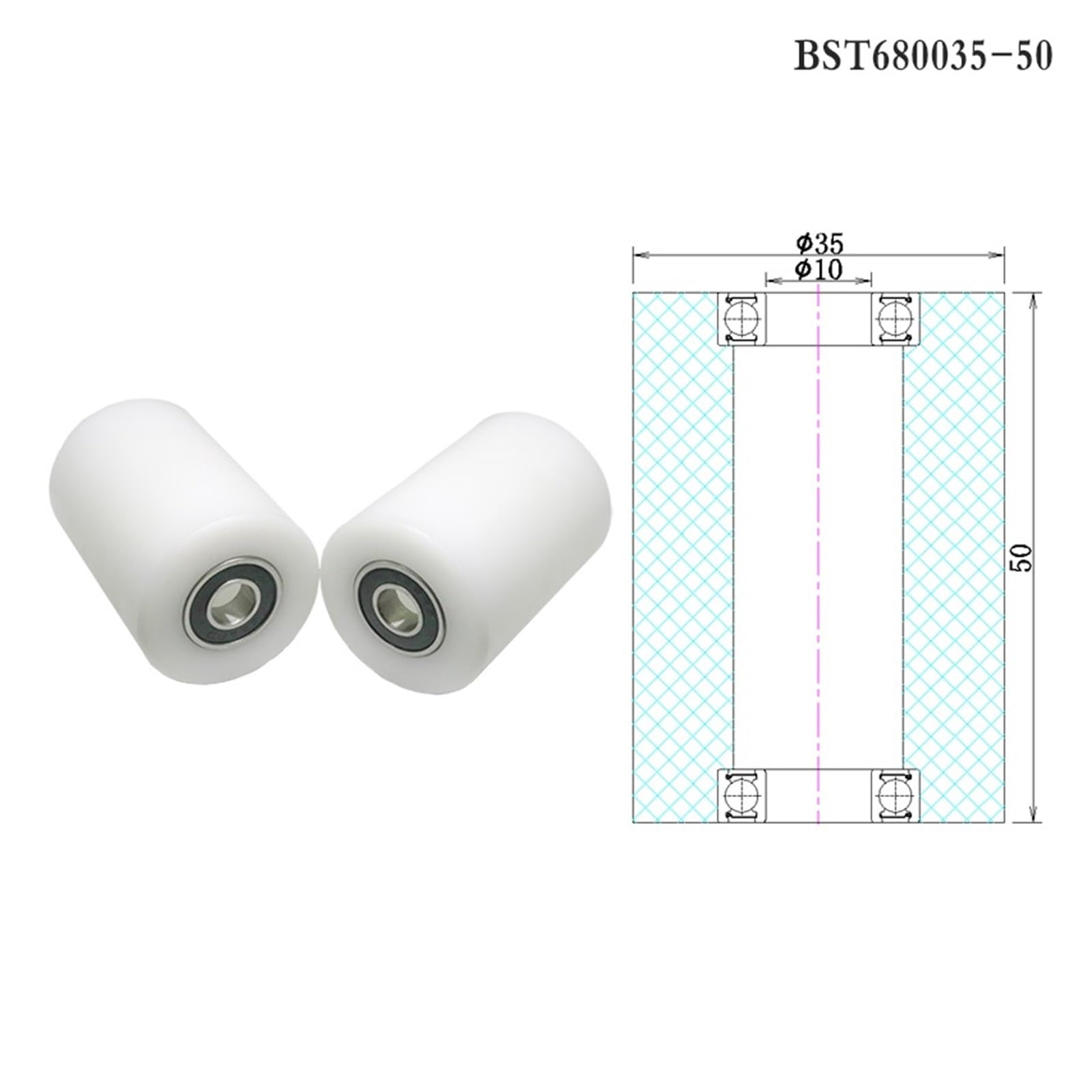 1pcs 10x35x50 Double Bearing POM Coated Roller BST680035-50 35mm Diameter Guide Wheel 10 * 35 * 50 Bearing ICXLPMC(6x30x30mm) von ICXLPMC