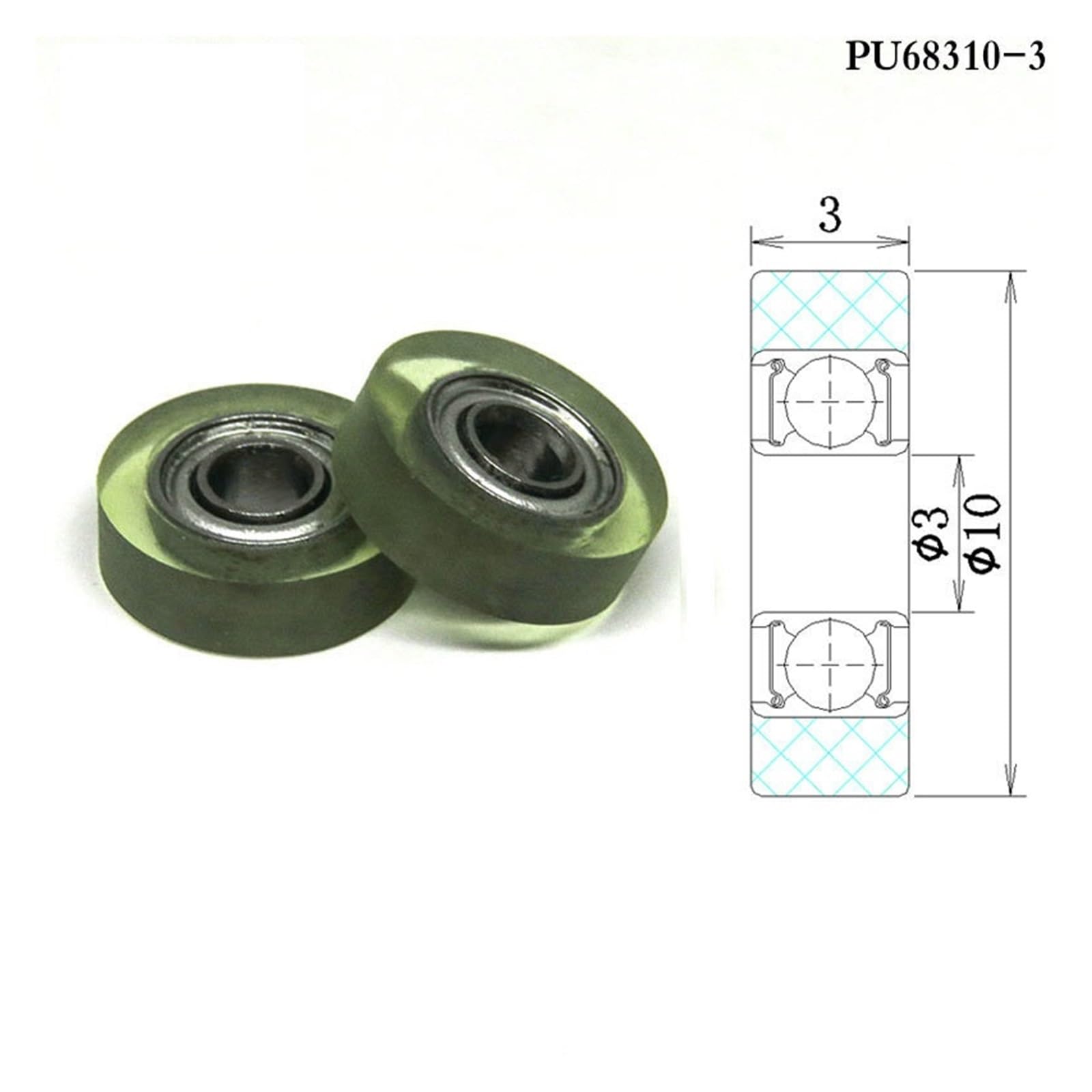 1pcs 3x10x3 PU Glue Coated Bearing Pulley Wheel PU68310-3 10mm Diameter 3mm Shaft Formed Bearing Roller 3 * 10 * 3 ICXLPMC(PU62415-5 4x15x5mm) von ICXLPMC