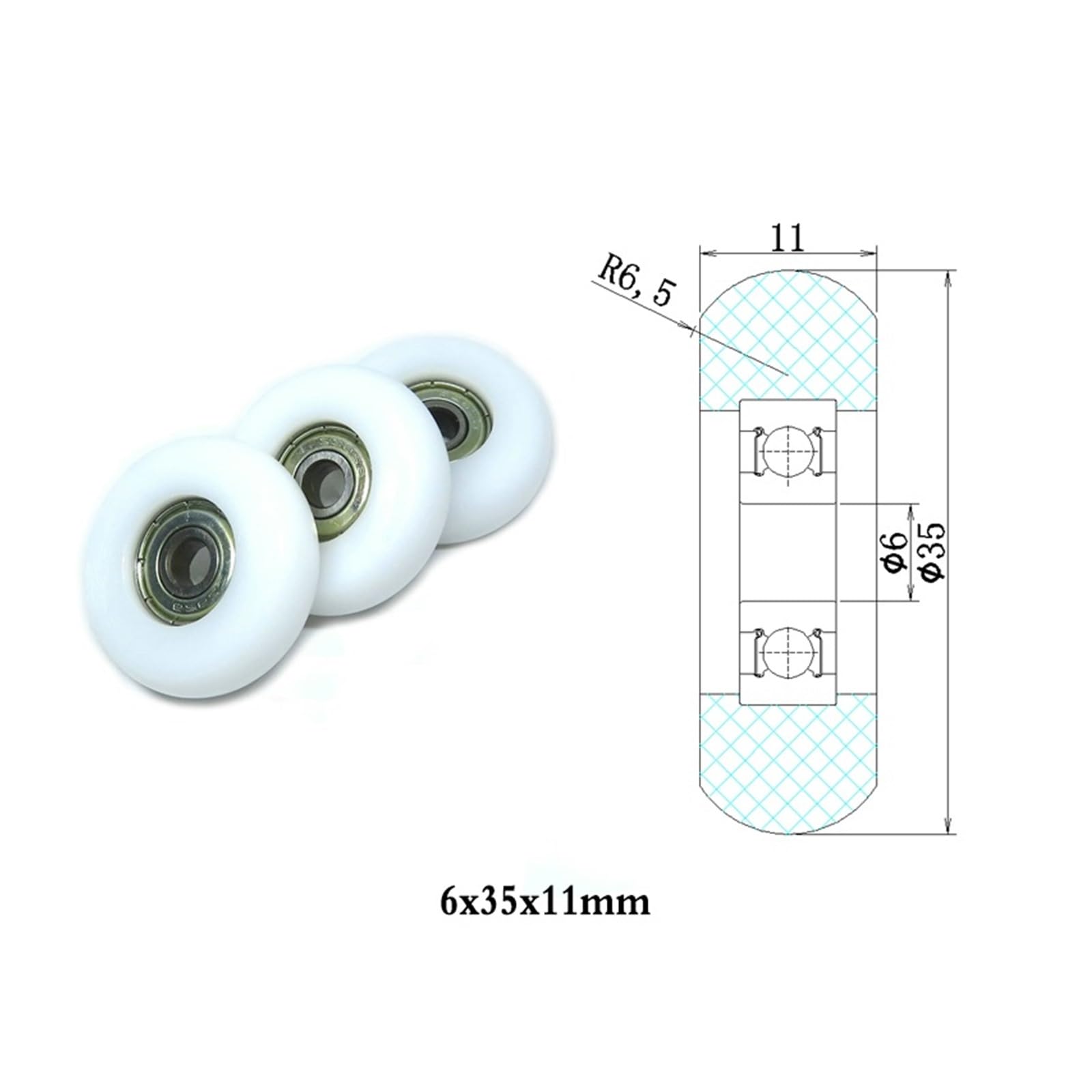 1pcs 6 * 35 * 11mm Rowing Machine Seat Rollers 6x35x11mm BSR62635-11 6mm Bore 35mm Diameter POM Coated Rower Wheels Guide Pulleys ICXLPMC(6x34x10mm) von ICXLPMC