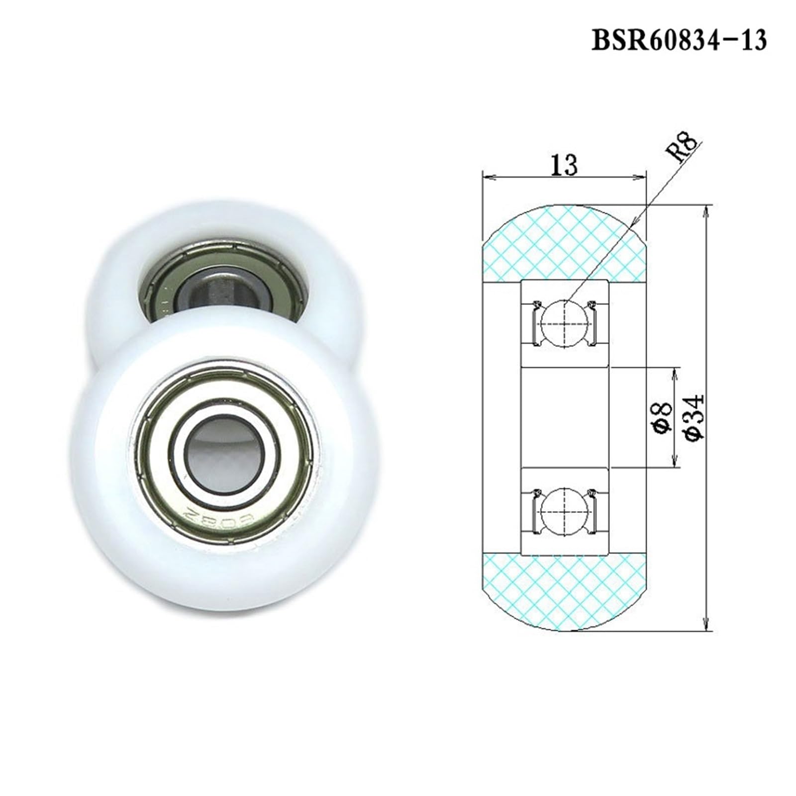 1pcs 8x34x13 mm Rower Rollers BSR60834-13 OD 34mm Coated Rowing Machine Seat Wheel 8 * 34 * 13 Bearing Pulleys ICXLPMC(12x45x14mm) von ICXLPMC