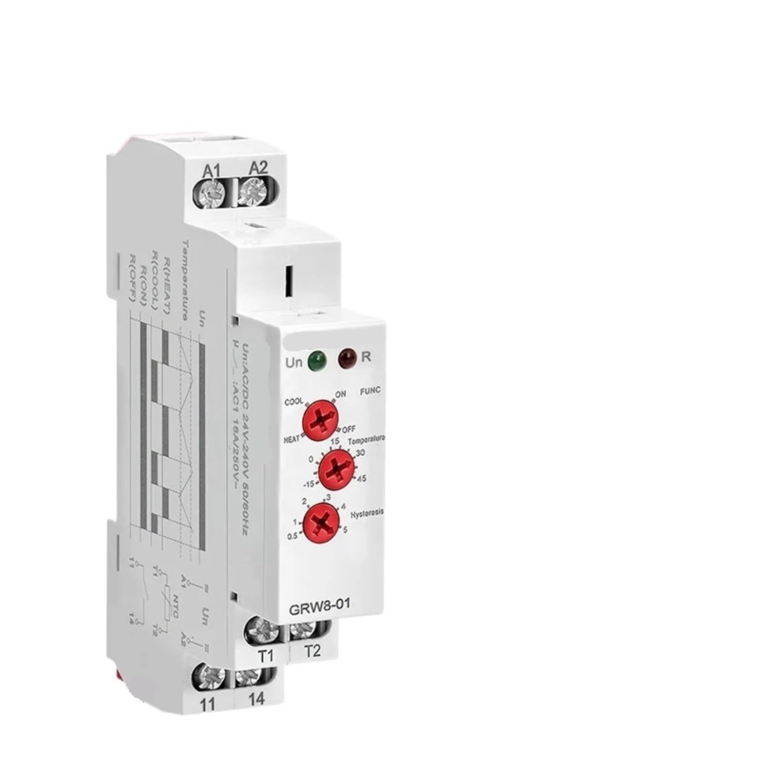 GRW8 Rail Temperature Control Relay 16A Wide Range Voltage AC/DC24-240V with Waterproof Sensor ICXLPMC(GRW8-01 5m sensor) von ICXLPMC