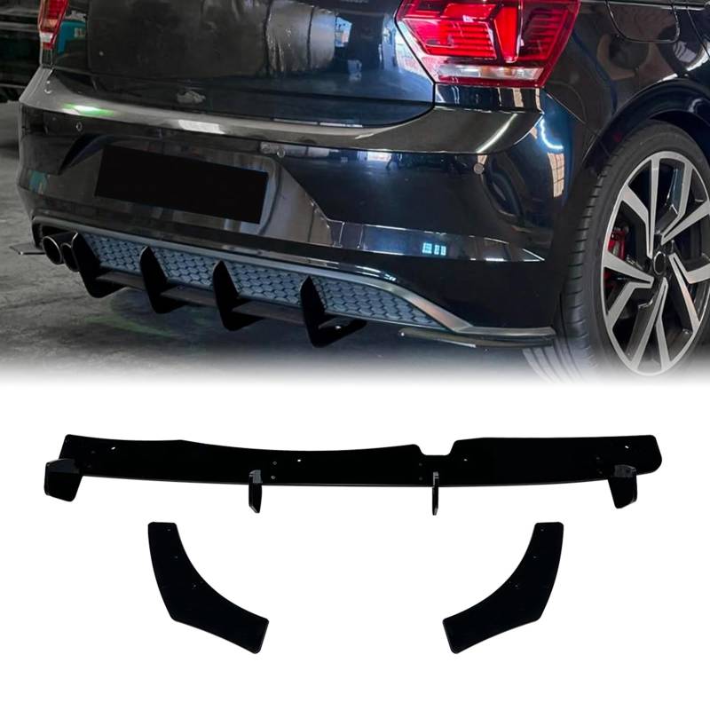 Auto Heckstoßstange Diffusor Lippe Bodykit für VW Polo MK6 GTI 2018-2021 2019 Schwarz von IDENUONA