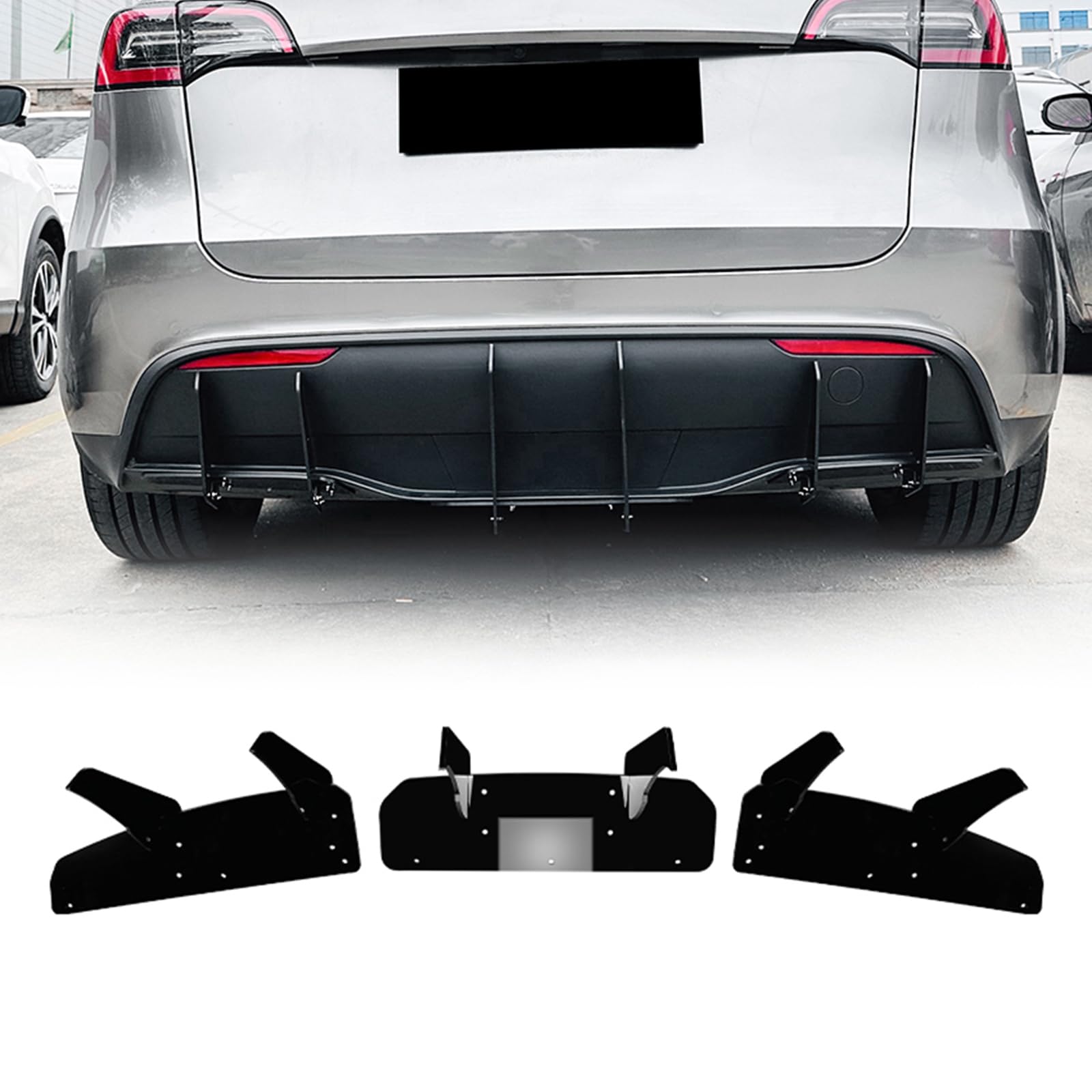 Auto Heckstoßstange Diffusor Lippe Kit für Tesla Model Y 2018-2025 2019 Glanz Schwarz von IDENUONA