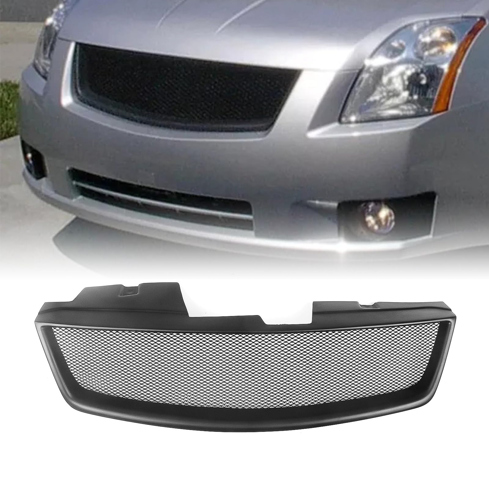 Auto-Kühlergrill für Nissan Sentra 2007–2009, mattschwarze Kohlefaser von IDENUONA