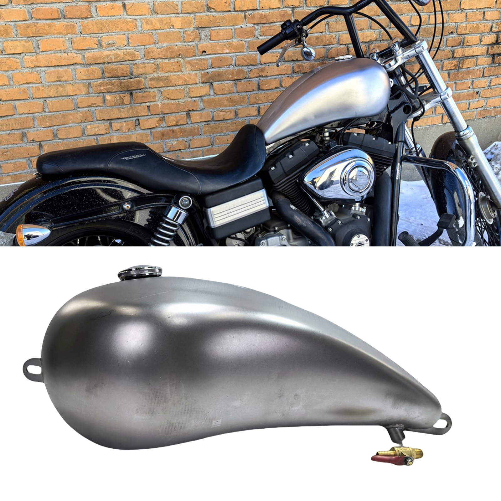 Benzin-/Gas-Kraftstofftank für Harley DYNA 2004–2006 EFI unlackiertes Silber von IDENUONA