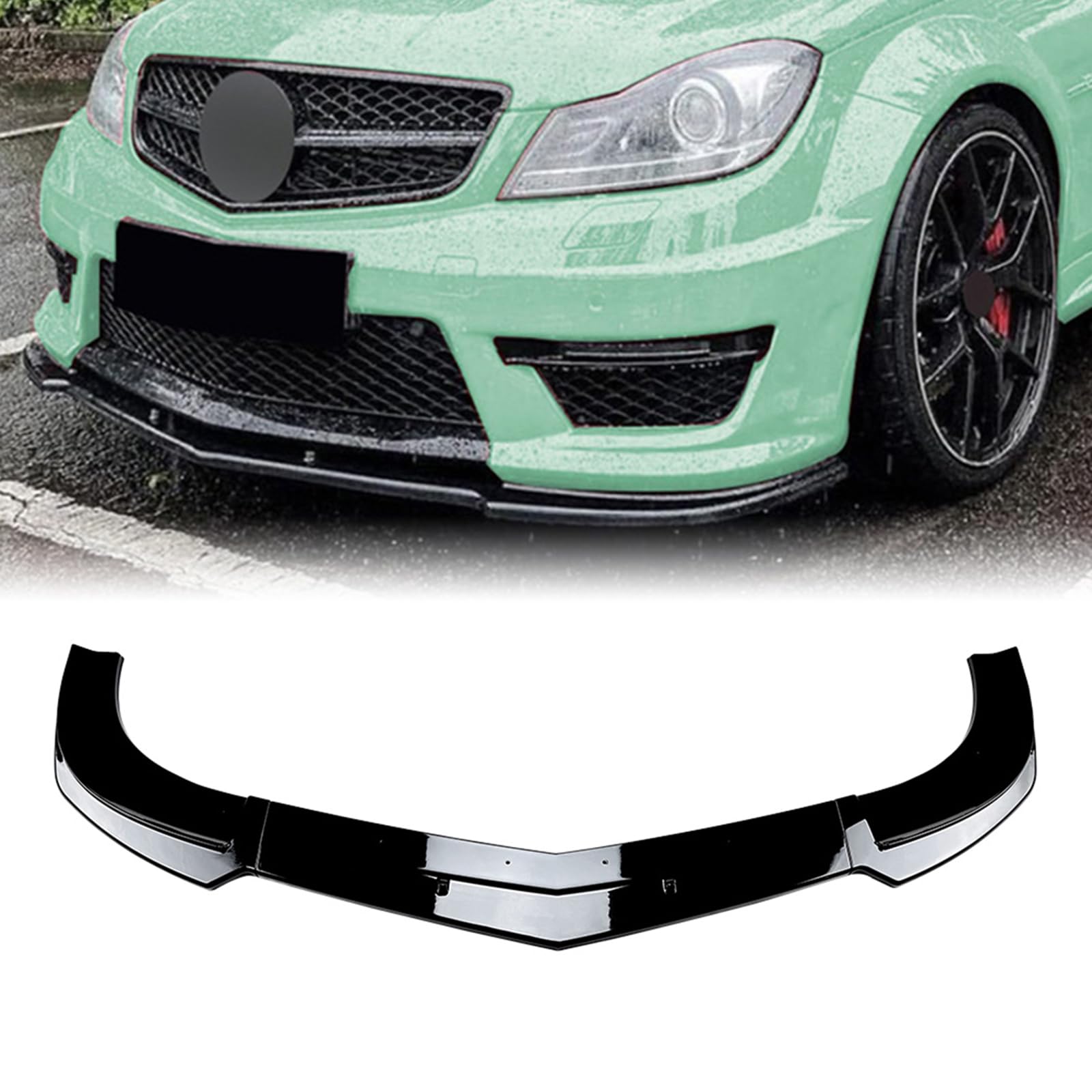 Frontstoßstangen-Spoiler-Splitter für Benz C63 AMG W204 2011–2014, glänzende schwarze Karbonfaser-Optik von IDENUONA