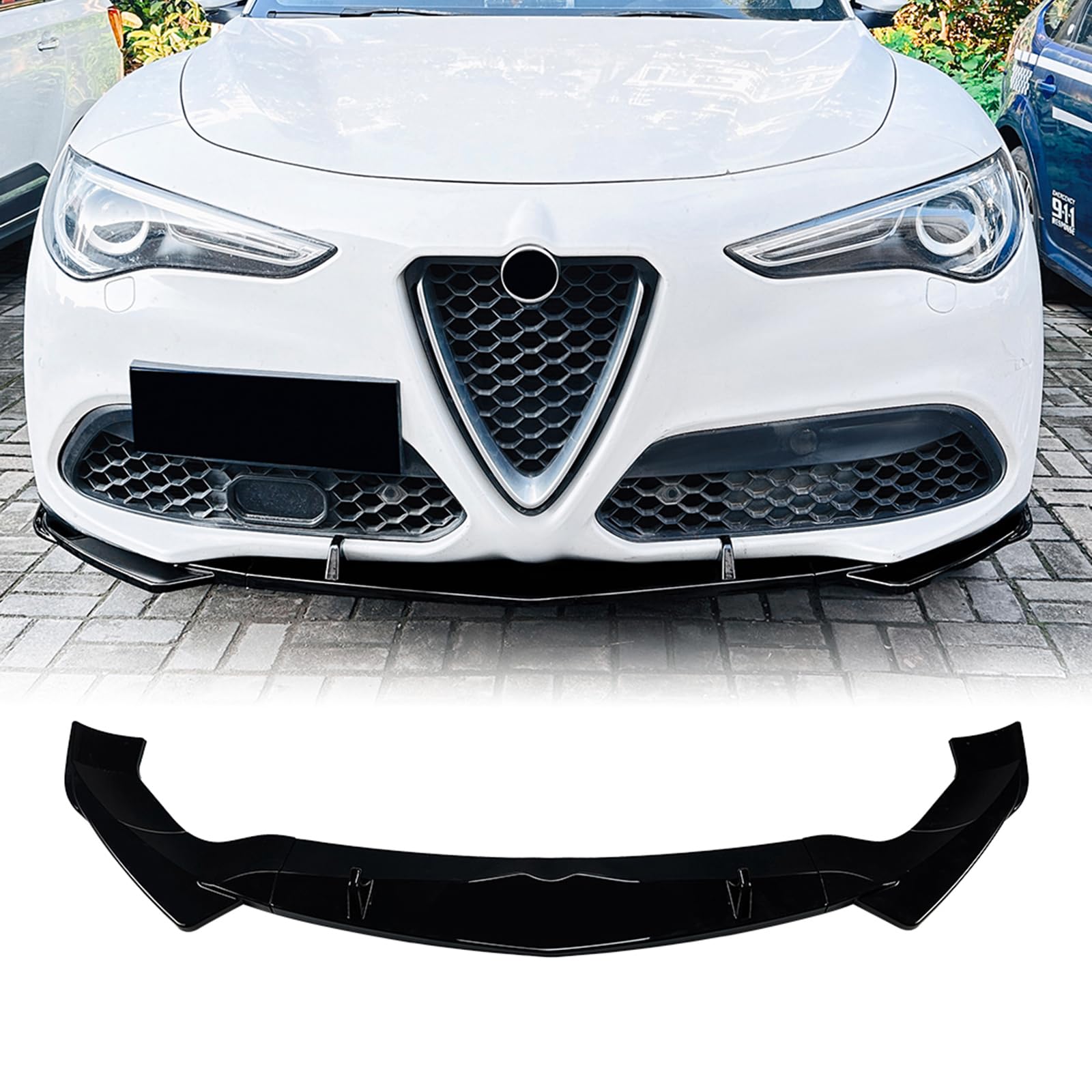 Frontstoßstangen-Spoilerlippe für Alfa Romeo Stelvia 2017-2023 2018 Schwarz von IDENUONA