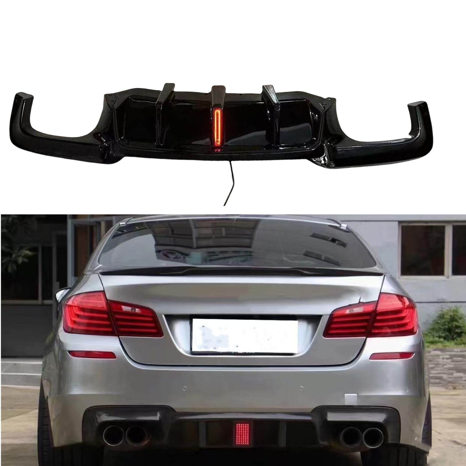 Heckstoßstangen-Diffusor-Lippe für BMW 5er-Serie F10 F11 F18 2010-2016, glänzendes Schwarz von IDENUONA