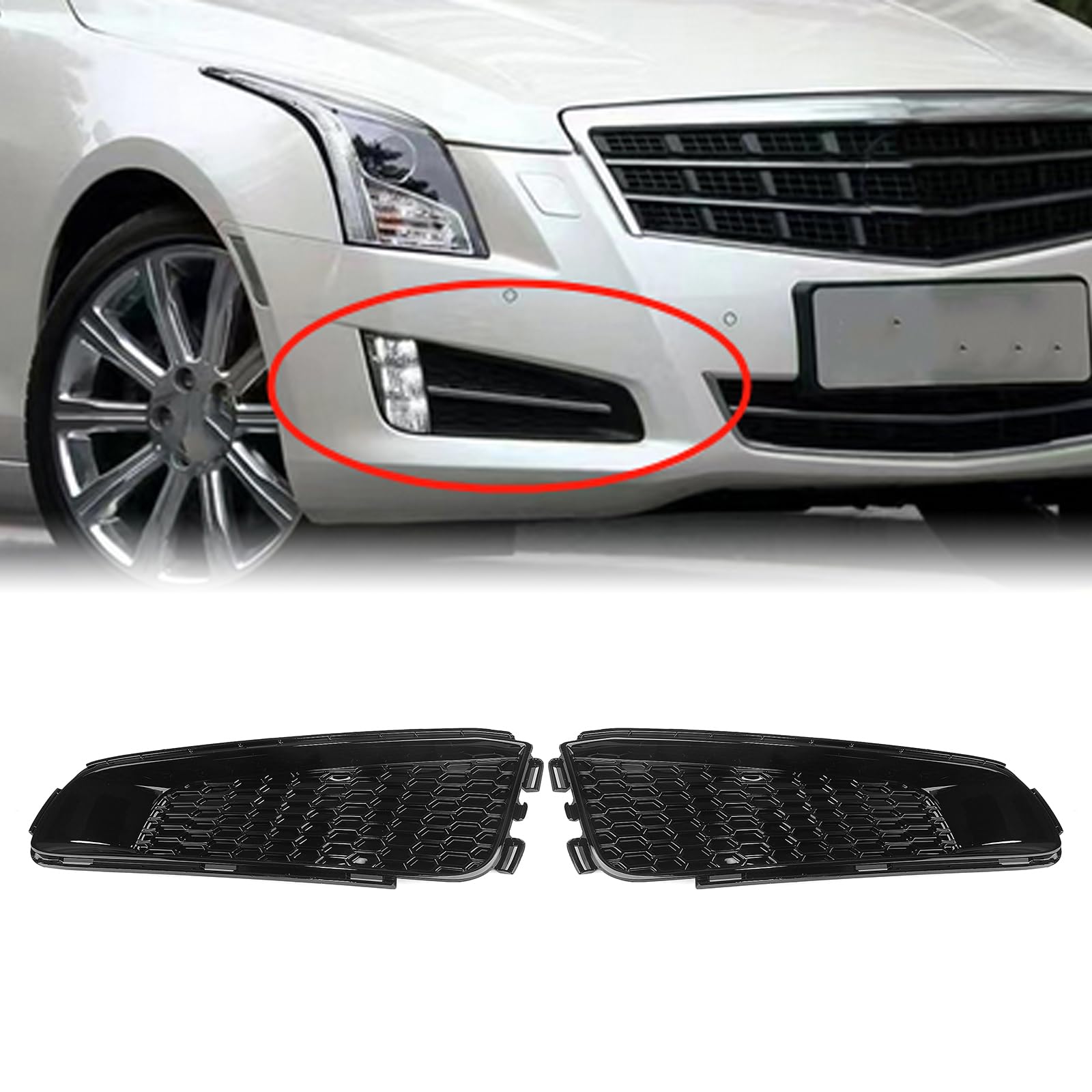 IDENUONA Auto-Nebelscheinwerfer-Abdeckung, glänzend, schwarz, für Cadillac ATS 2013–2014, links und rechts von IDENUONA