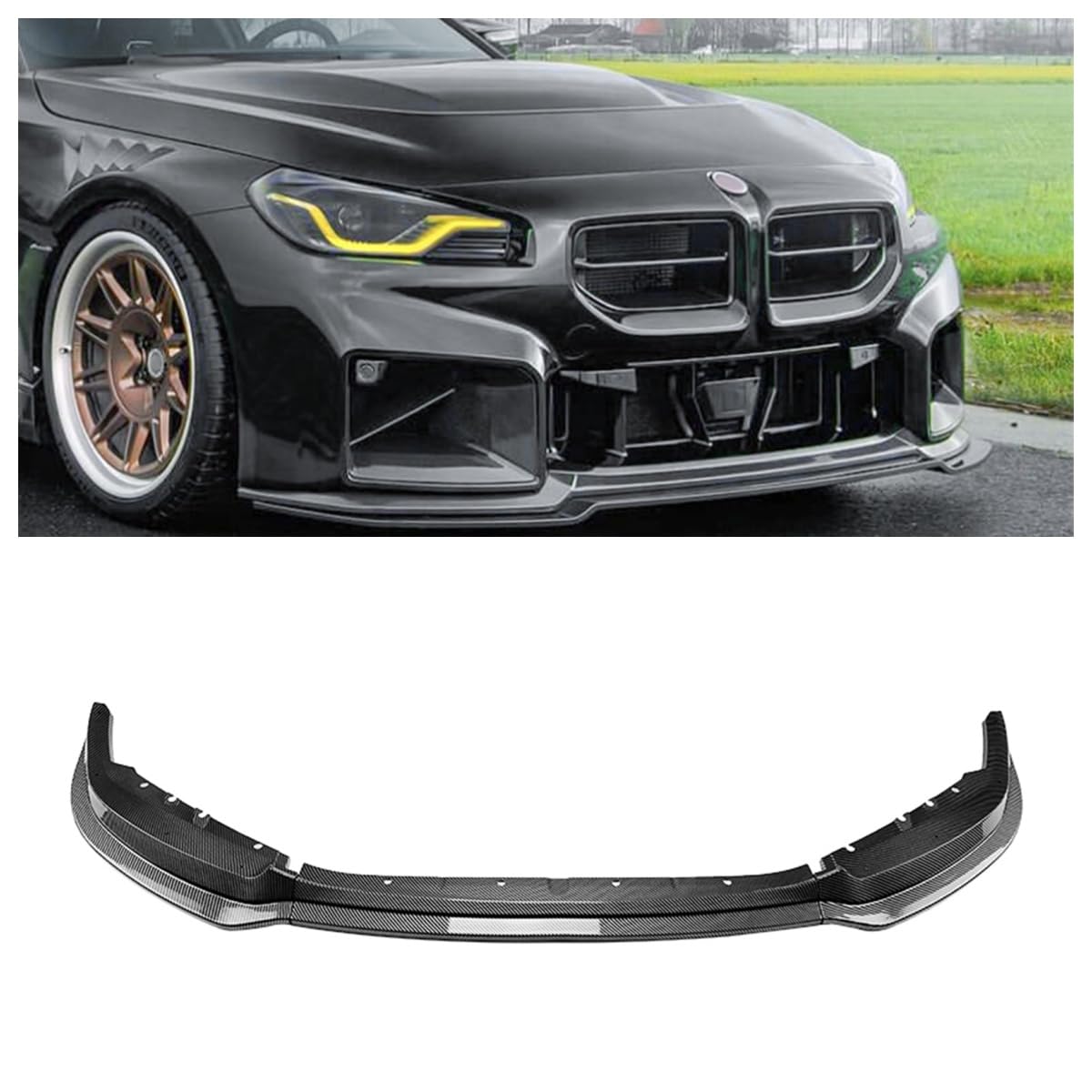 Frontspoilerlippe Splitter für BMW 2er-Serie M2 G87 2023-2024 Carbonfaser-Optik glänzend schwarz von IDENUONA