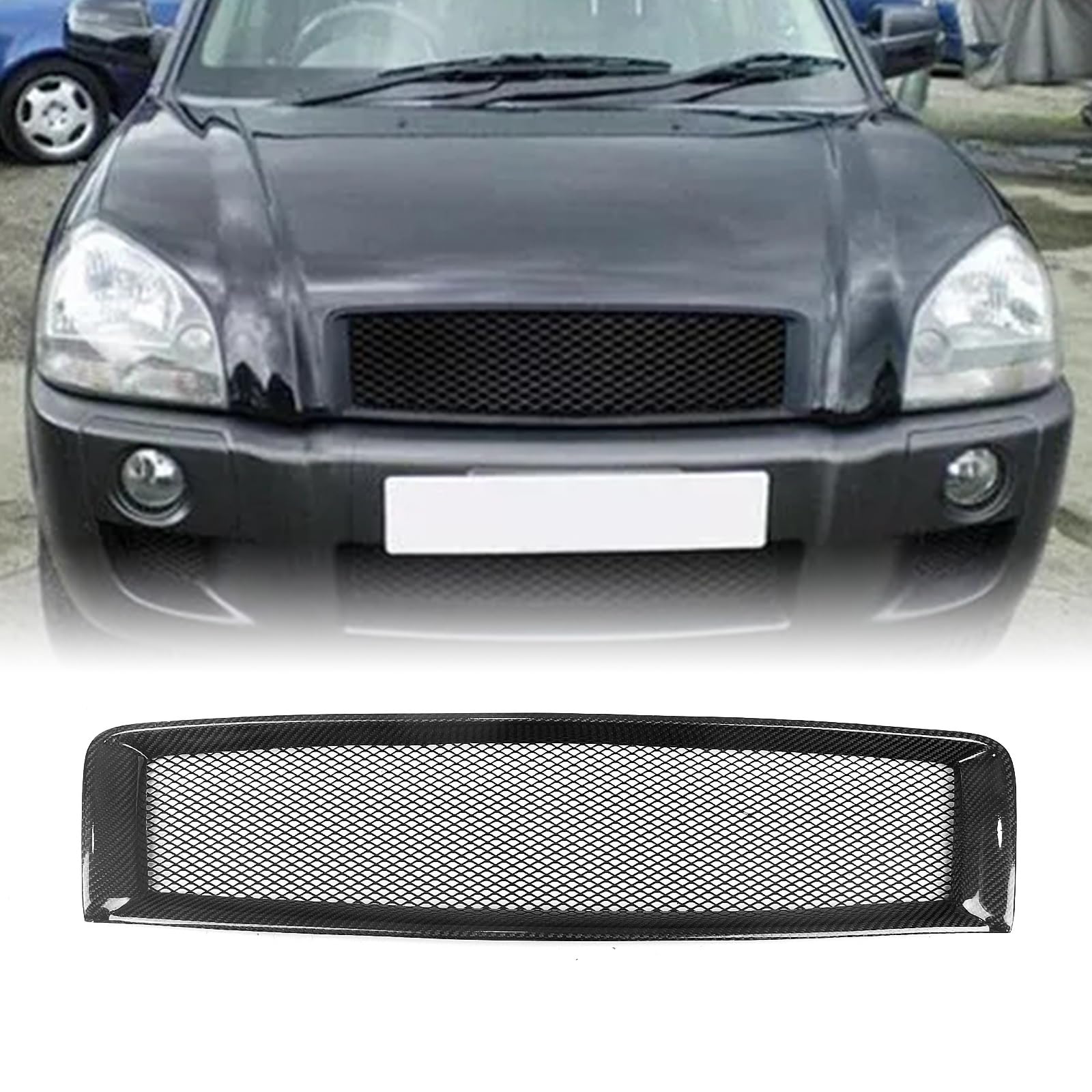 Kühlergrill-Abdeckung für Hyundai Tucson 2005–2009, mattschwarze Kohlefaser von IDENUONA