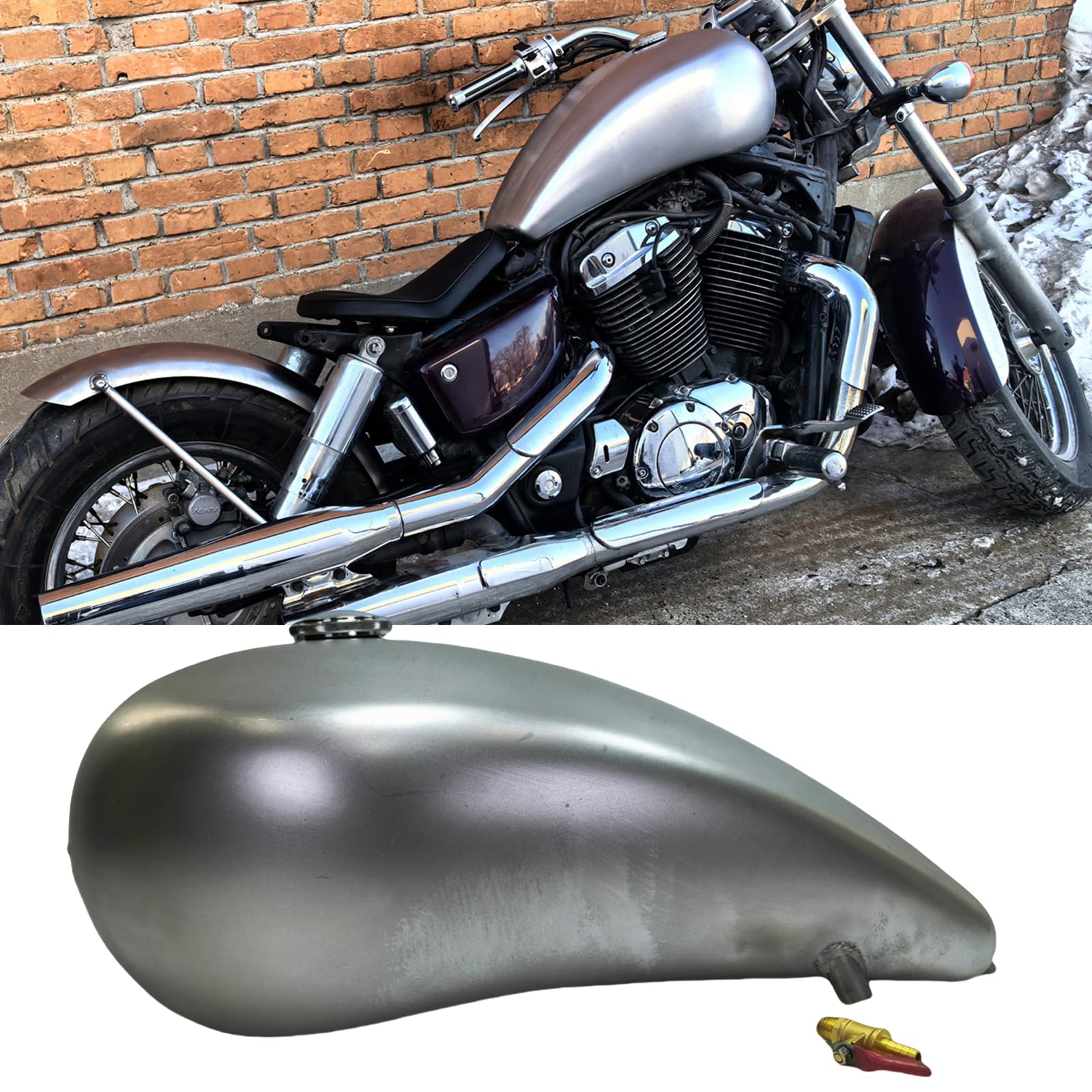 Motorrad Silber Kraftstofftank Öltank für Honda Shadow 1100 VT1100 2004-2009 14L von IDENUONA