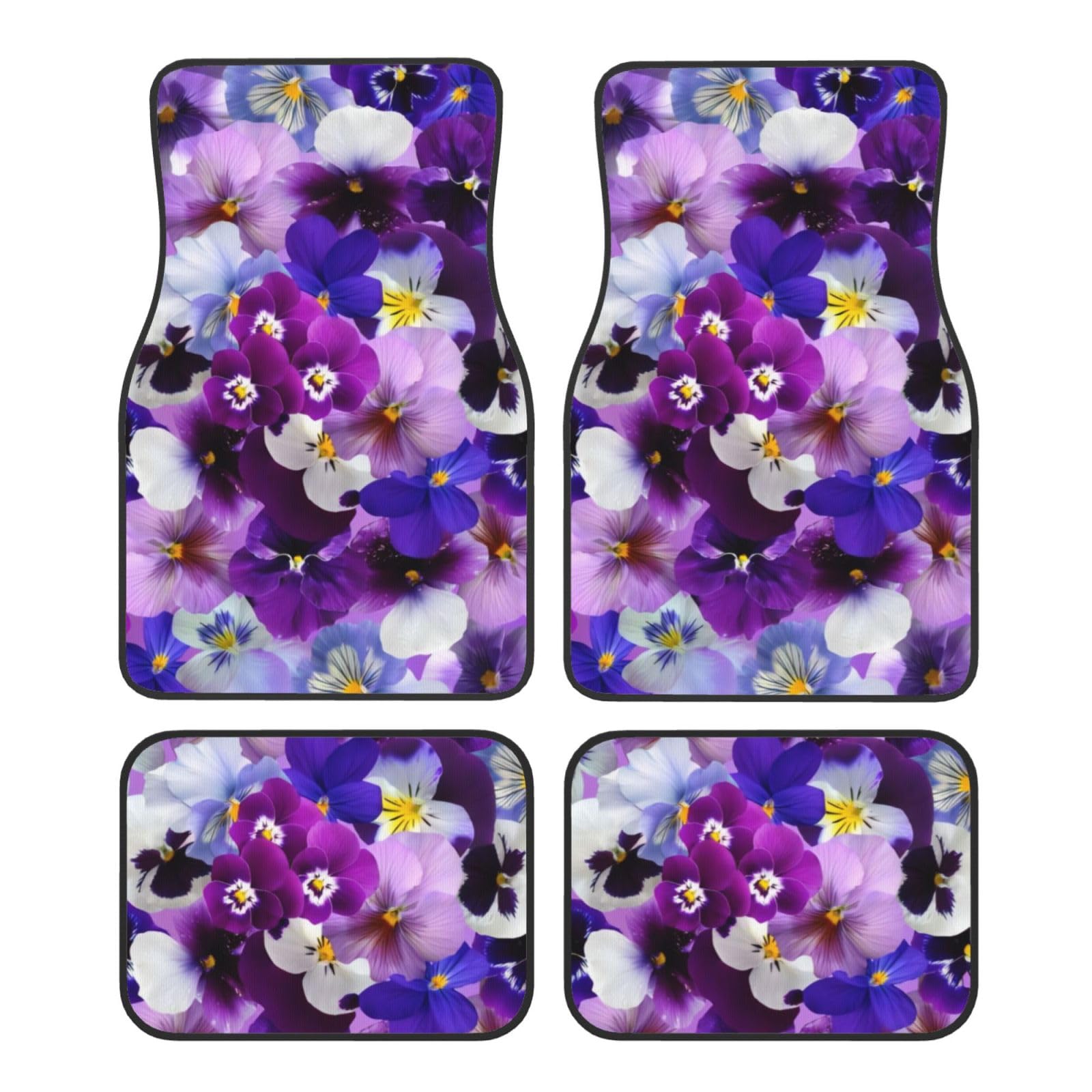 IDETECTOR Autofußmatten-Set mit violetten Blumen, 4-teilig, universal, Auto-Dekoration, Zubehör von IDETECTOR