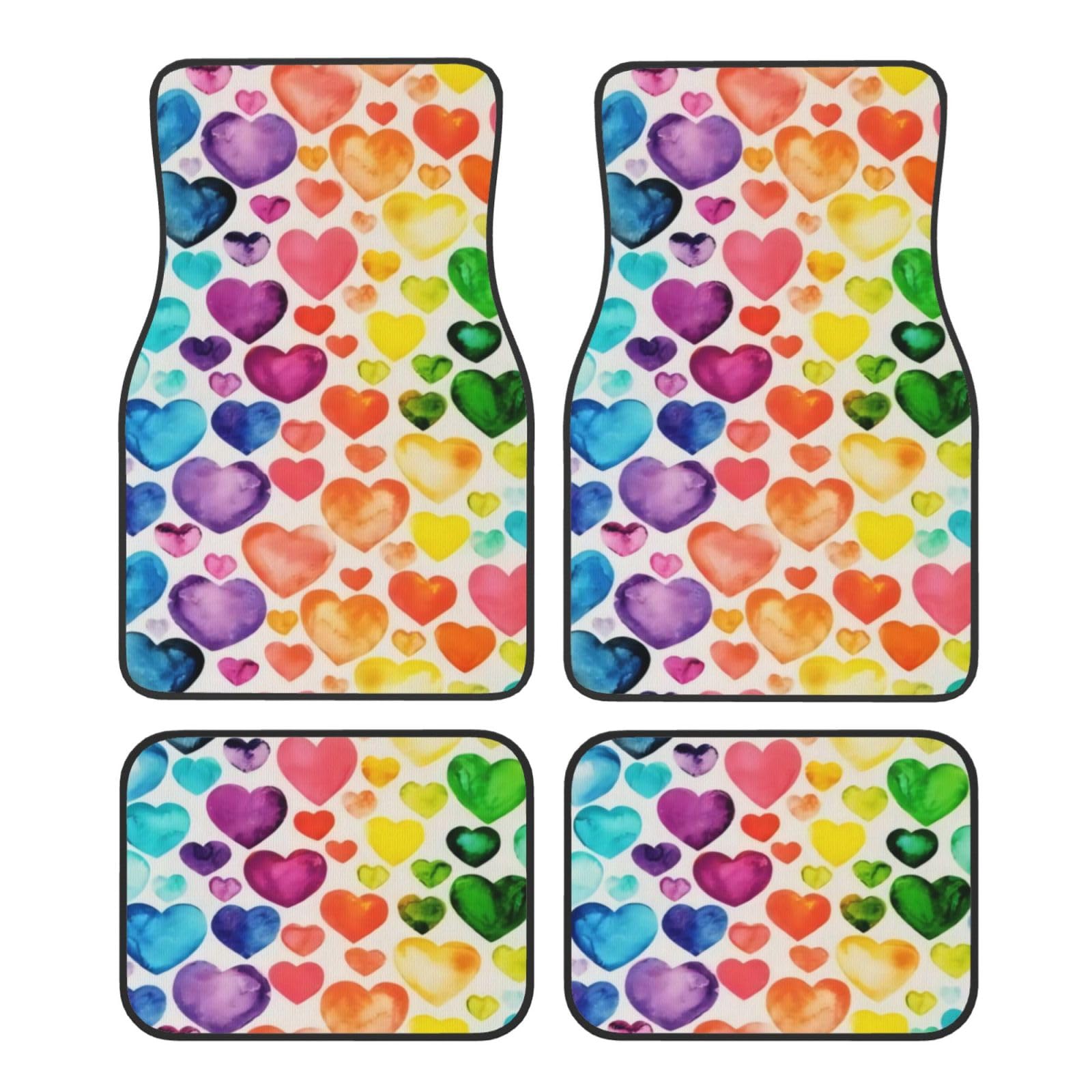 IDETECTOR Fußmatten mit Regenbogen-Herzen, bedruckt, 4-teilig, universal, Auto-Dekoration, Zubehör von IDETECTOR