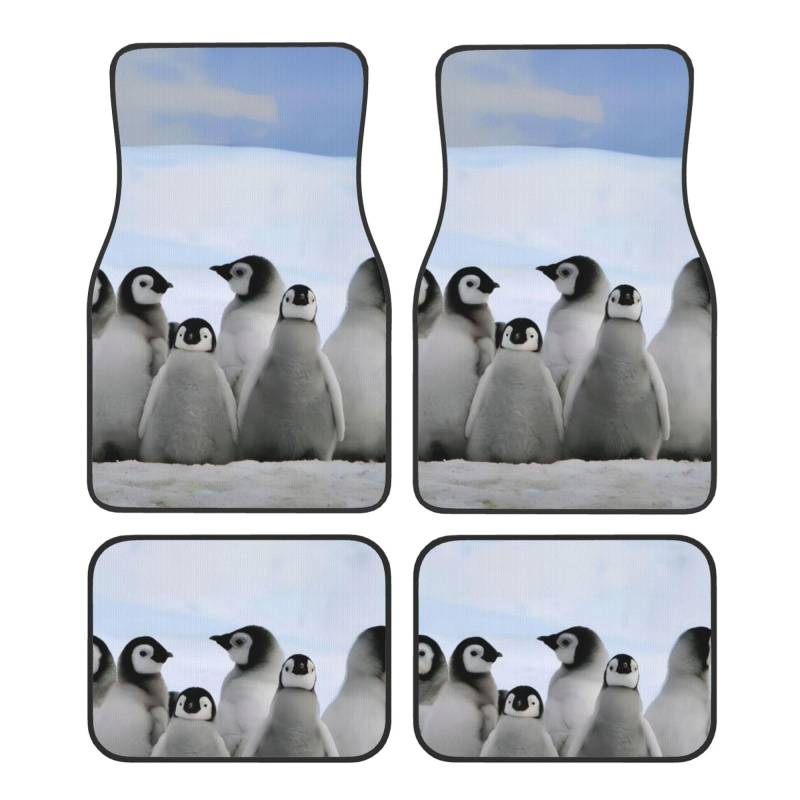 IDETECTOR Junge Pinguine mit Schnee bedruckte Auto-Fußmatte vierteiliges Set Universal Auto Dekorationen von IDETECTOR