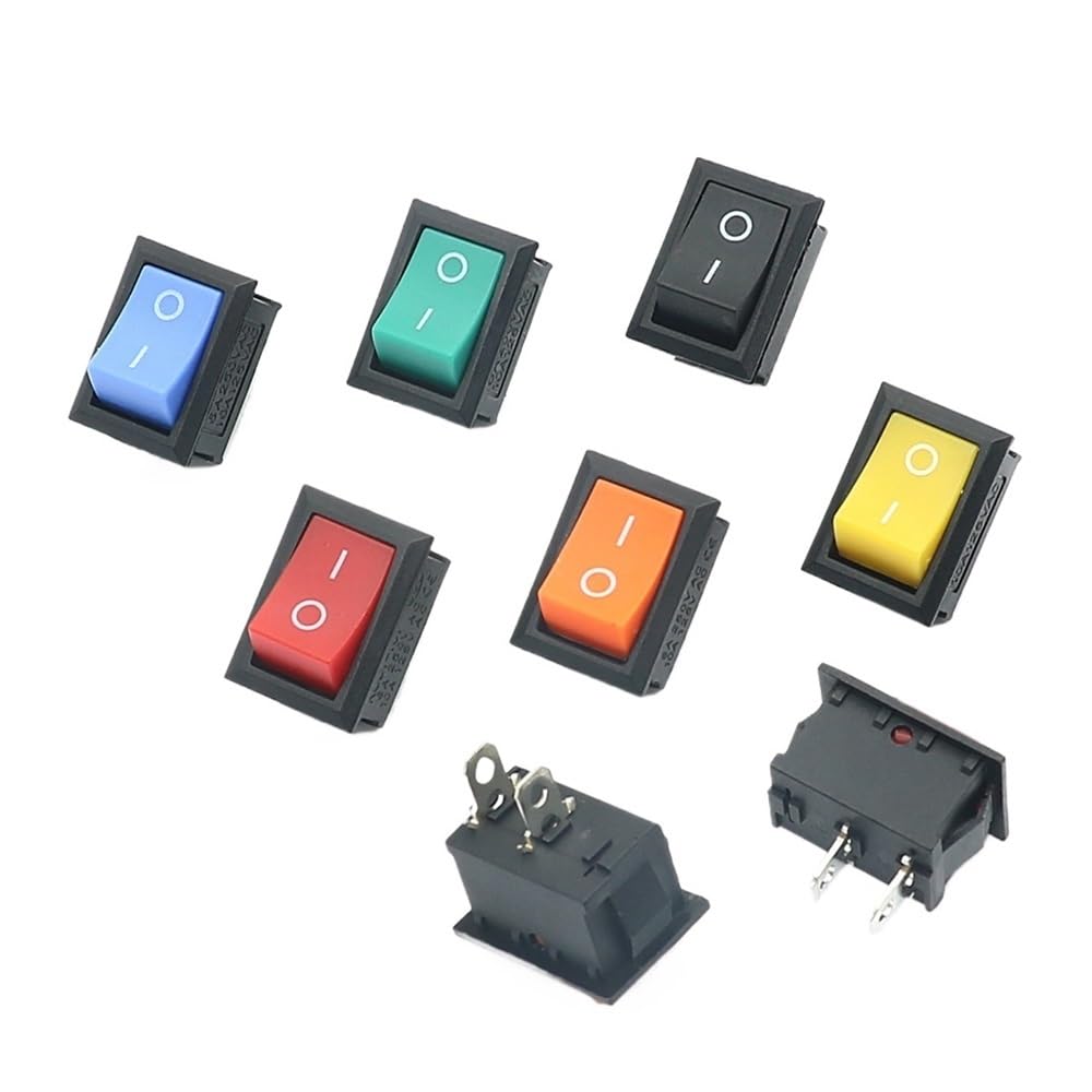 10Pcs inclined Plane 2Pin Rocker Switch 2 Position 6A 250VAC / 10A 125VAC ON-OFF Power Switch Red Orange Yellow Green IDGTTLDF(3 mixed colors) von IDGTTLDF