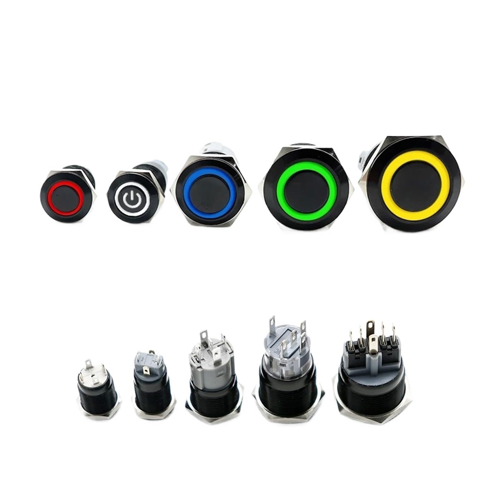 12/16/19/22mm Oxidized Black Waterproof Metal Push Button Switch Latching Momentary LED Light Power Switch 5V 12V 24V 220V IDGTTLDF(Blue Ring,16MM_12-24V) von IDGTTLDF