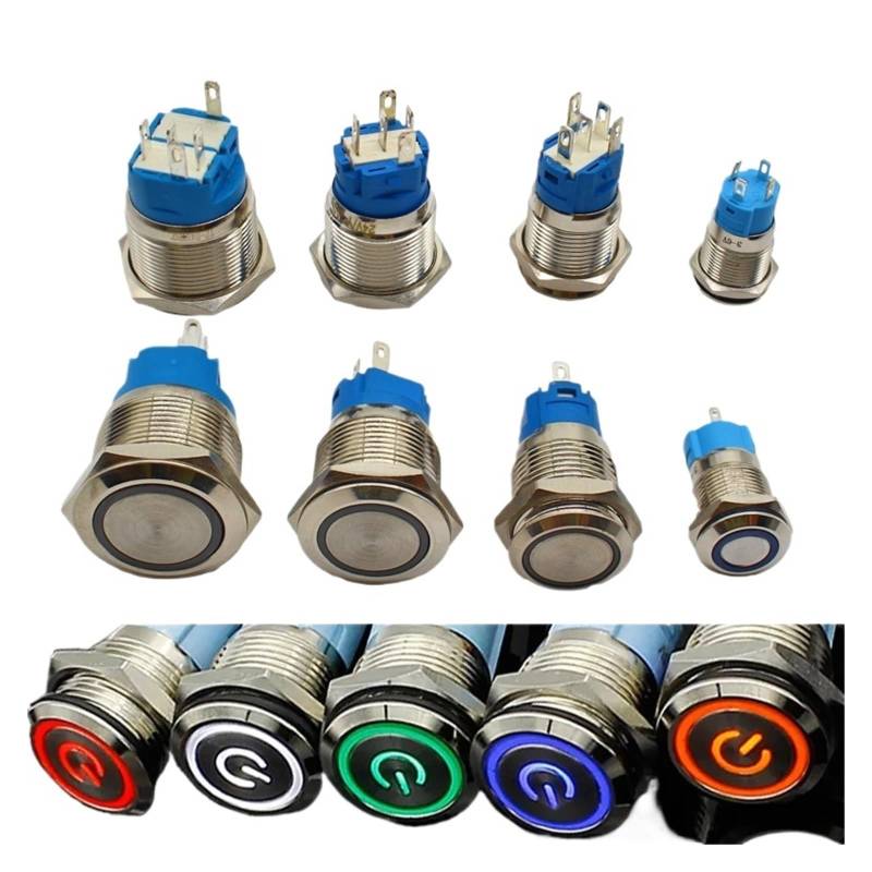 12/16/19/22mm Waterproof Metal Push Button Switch LED Light Momentary Latching Car Engine Power Switch 5V 12V 24V 220V Red Blue IDGTTLDF(Fixed self-locking) von IDGTTLDF