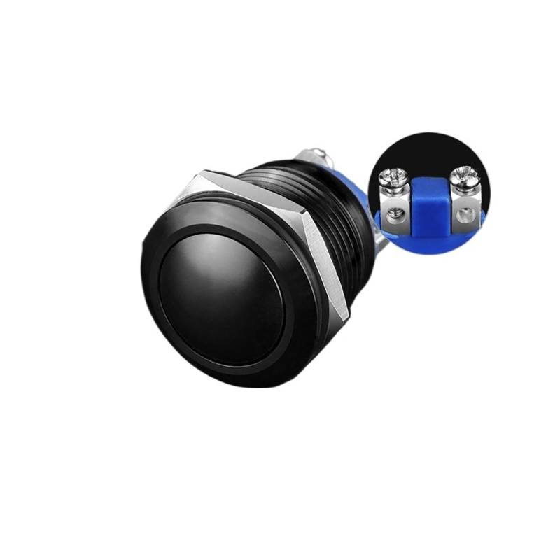 19mm Metal Button Switch Access Control Switch Spherical High Head Flat Arc Circle Start Self Reset Switch Screw Bottom IDGTTLDF(Plane black) von IDGTTLDF