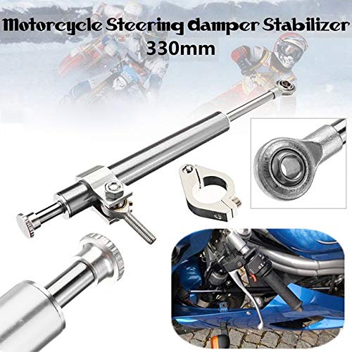 Motorradzubehör -330mm Aluminium Motorrad Teil Lenkungsdämpfer Gabelstabilisator Silber Anti-Oxidationsverschleißfest(Silver) von IDPOLHYGF