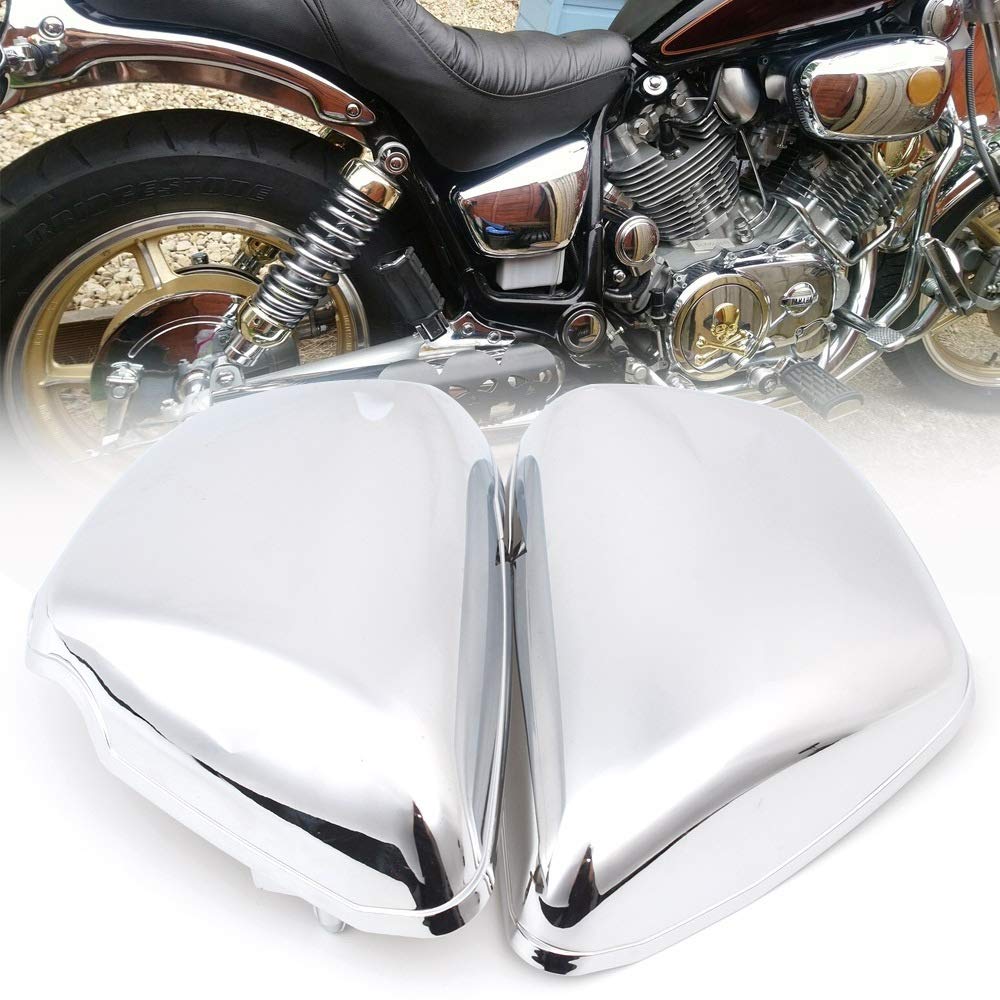 Motorradzubehör Batterie-Seitenverkleidung Abdeckung Schutzbügel Chrome Motorrad Zubehör L & R Side Kompatibel mit Yamaha XV700 750 1000 1100 Virago 1984-Up von IDPOLHYGF