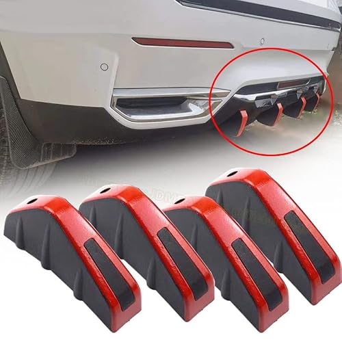 Motorradzubehör NEU 4pcs schwarzer Lichtbogenförmig Abs Auto hinter dem unteren Stoßfänger Flügel Lippendiffusor Splitter Spoiler Hai Flossen Passform for die meisten Fahrzeuge(Red Set) von IDPOLHYGF