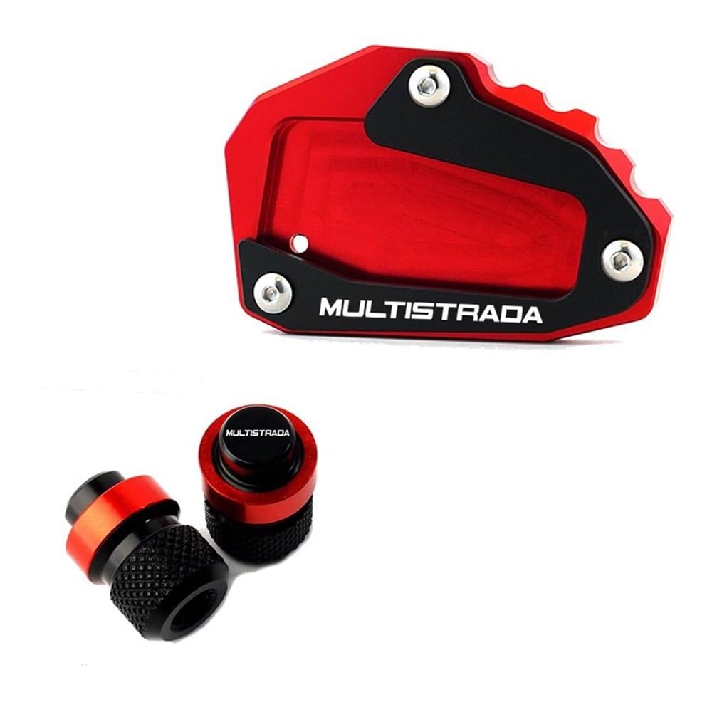 IDTA Motorrad Zubehör Ständer Seite Stehen Verlängerung Pad Ventil Kappen Für D&ucati Multistrada 950 1100 1200 1260 1200S 1260S V4 Stützfuß Fußpolster (Color : Red Combo) von IDTA