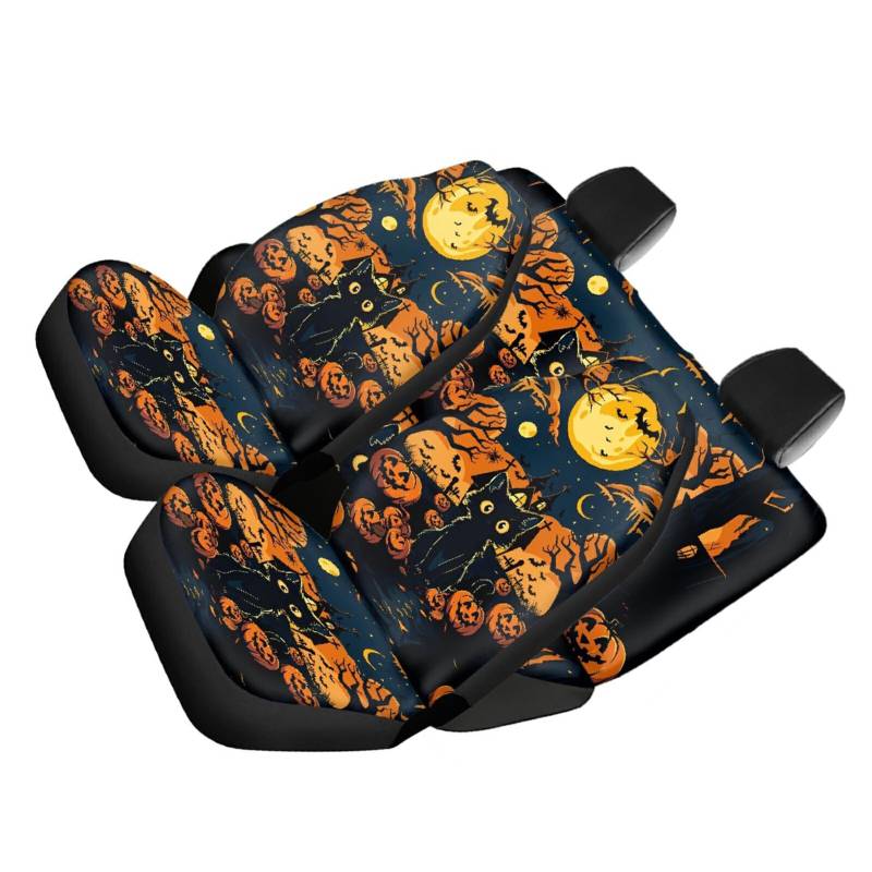 IEEDFJKK Autositzbezüge mit Halloween Motiv, schwarze Katze und Kürbis, Sitzbezüge Set, Sitzschutz, Autositzbezug, atmungsaktiv, einfach zu installieren, Katze ohne Hut von IEEDFJKK