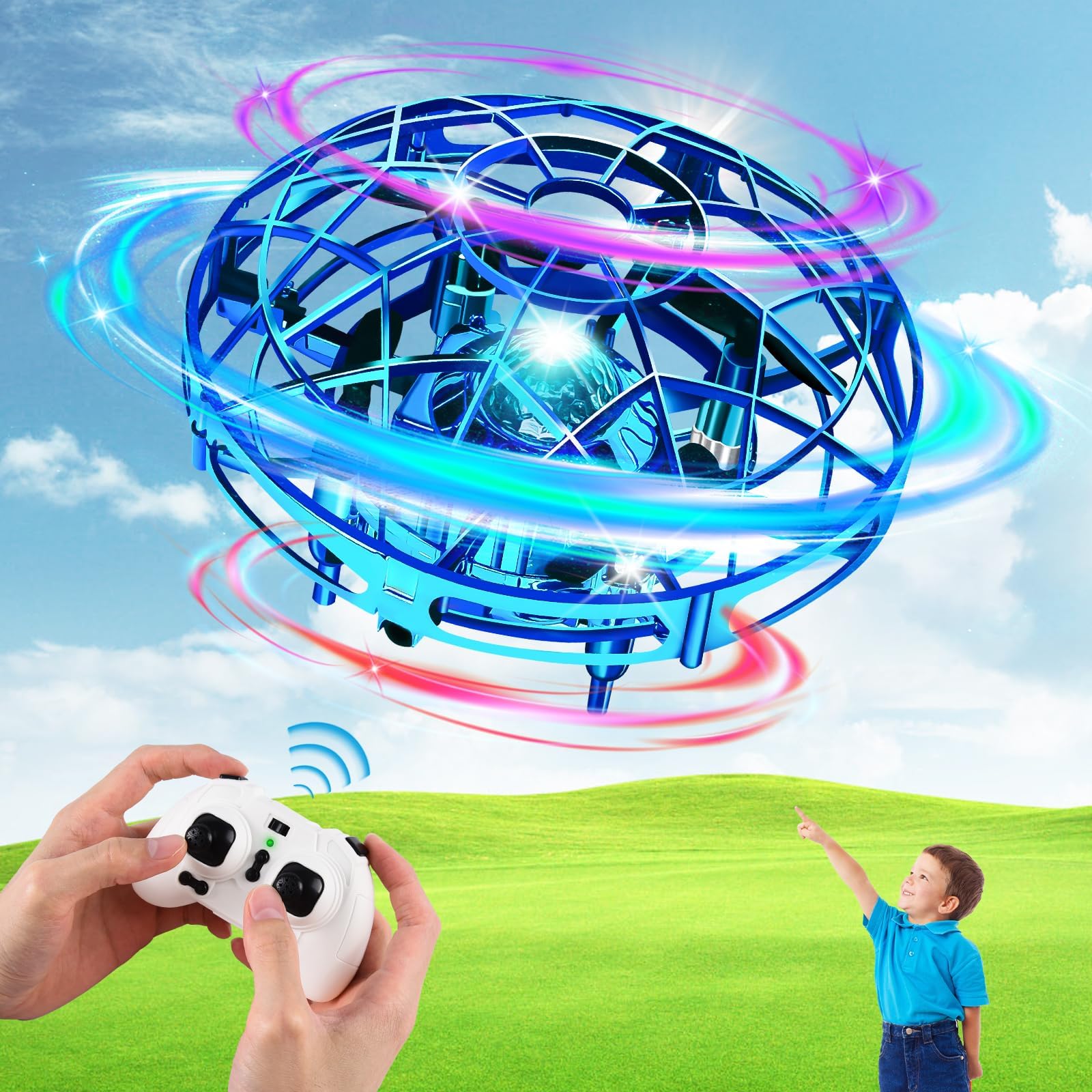 IEEILULU Flying Ball, UFO Flying Ball Toy Hand Sensor with 2 Batteries and LED, Mini Drone Toy, Infrared Induction Flying, Magic Hover Ball Gifts for Boys Girls von IEEILULU