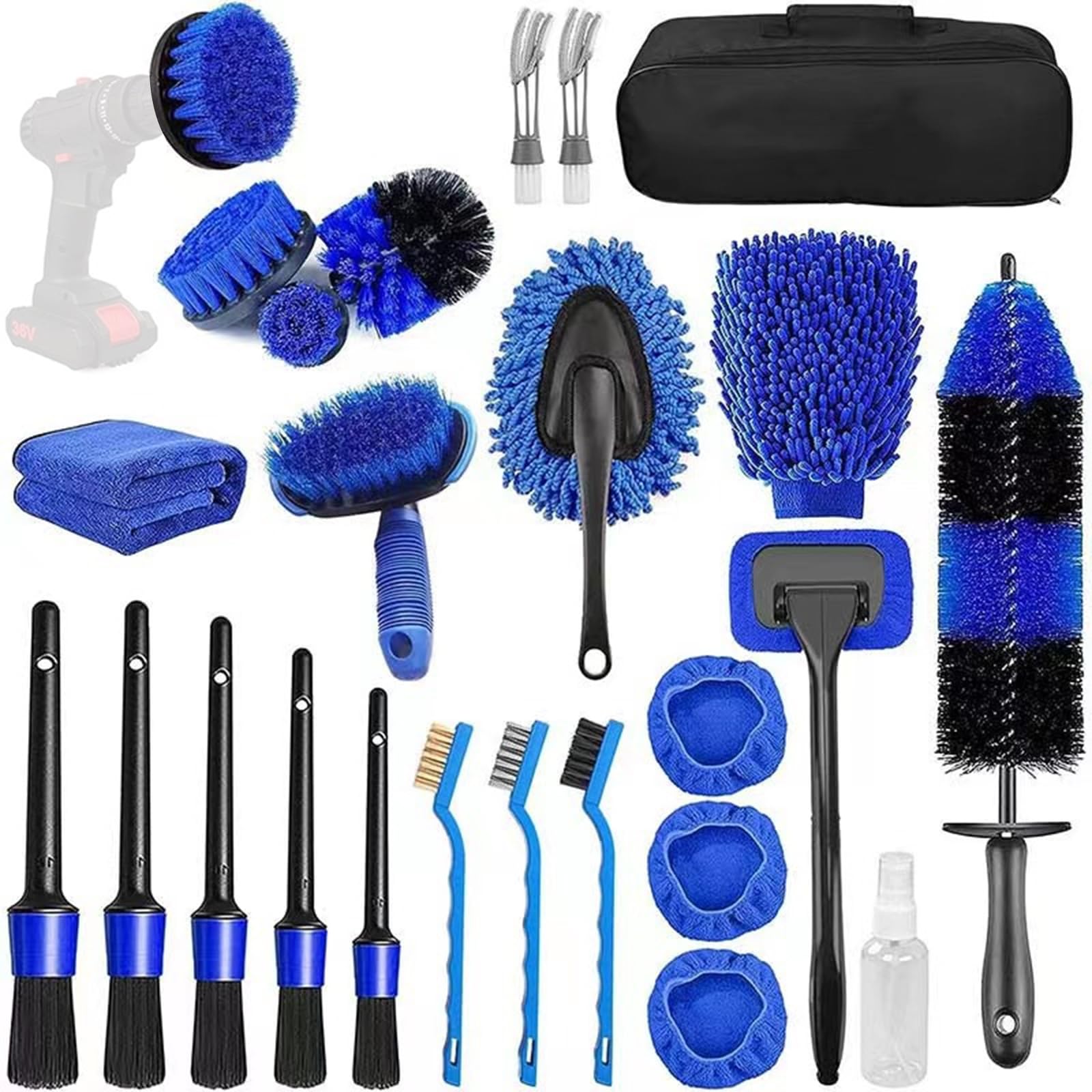 Auto Reinigungsset,26Pcs Autopflege Set, Auto-Reinigungsbürsten-Kit Autobürste KFZ Brush, Innenraum Autowaschset,Detailing Reinigungspinsel,Auto Pflege Set Detail Bürsten und Waschset für Rädern,Leder von IGTOPS