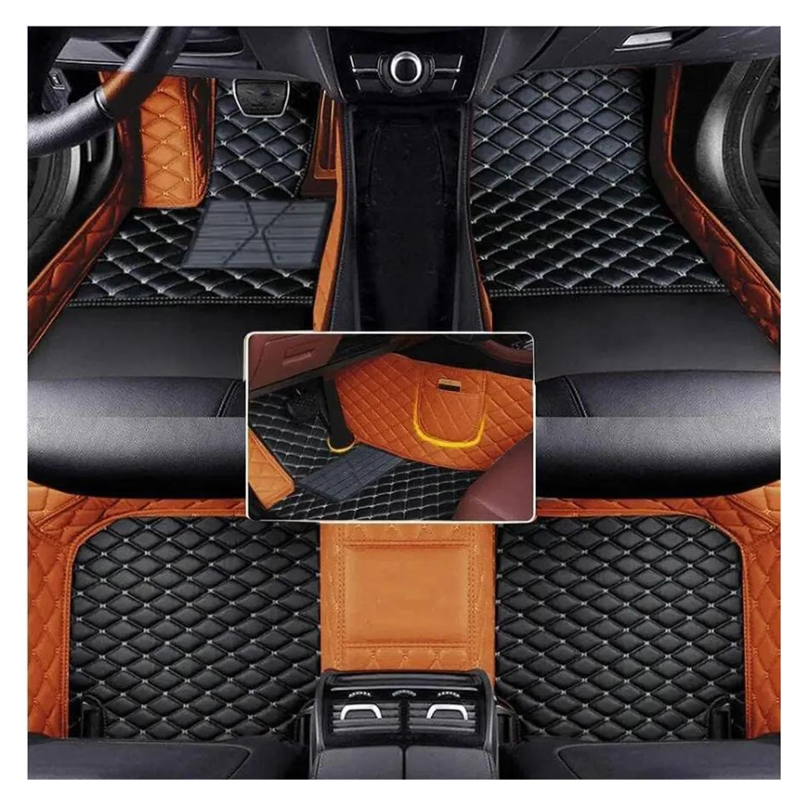 Fußmatten Kunstleder-Auto-Bodenmatte für Fit 2008 2009 2010 2011 2012 2013 Innenausstattung Gummimatten(Black Brown) von IITA