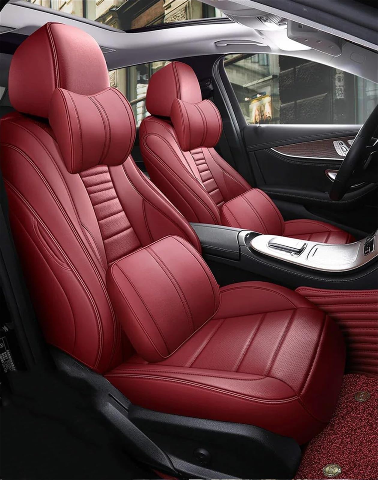 IITA Sitzbezüge Auto Autositzbezüge für Mercedes für W213 2016 2017 2018 2019 2020 Luxus-Komplettset Innenteile Automobilzubehör Auto-Schonbezüg(Wine red+Cushion) von IITA