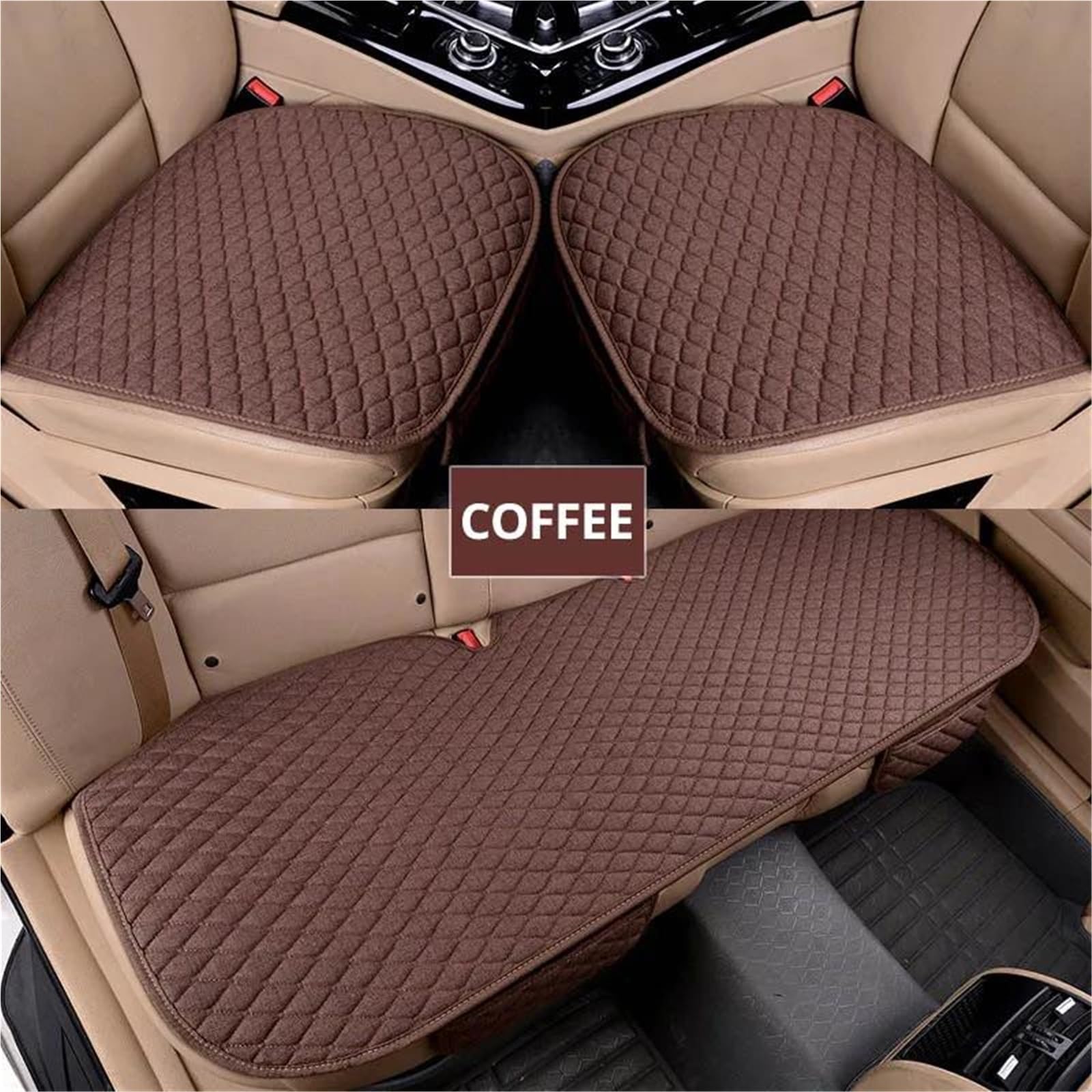 IITA Sitzbezüge Auto Autositzbezüge vorne/hinten/komplettes Set, wählen Sie Autositzkissen, Leinenstoff, Autozubehör, Universalgröße, rutschfest Auto-Schonbezüg(Coffee 3 Piece) von IITA