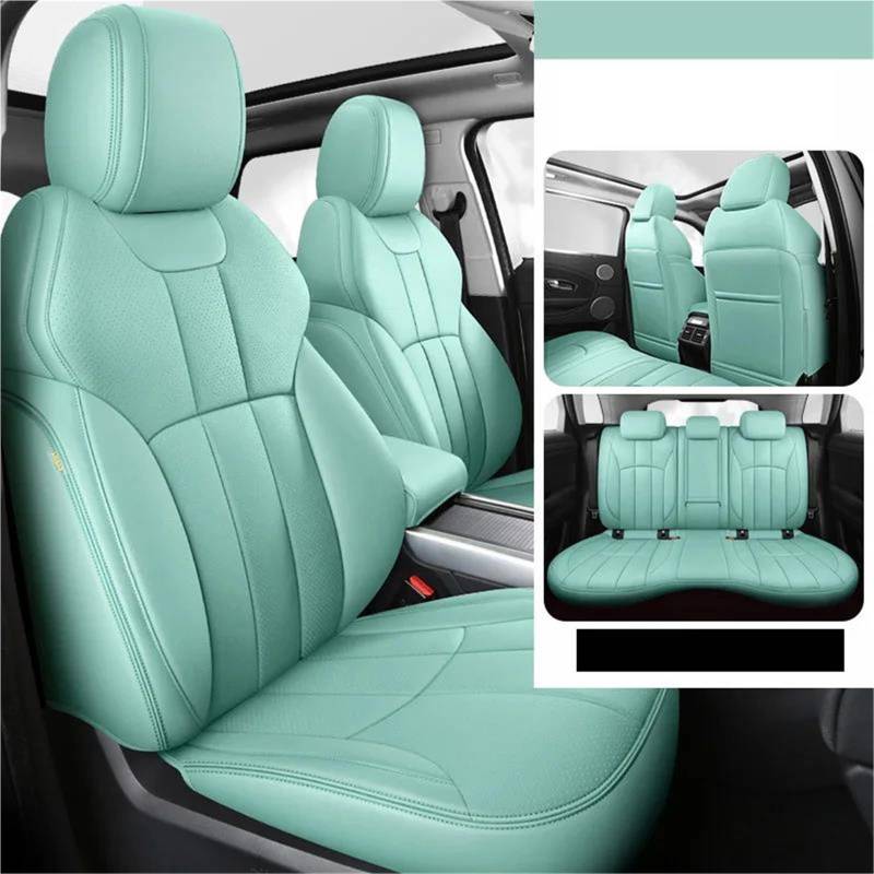 IITA Sitzbezüge Auto Echtes Leder-Autositzbezug-Set Für Range Für Rover Für Evoque 2010 Innendetails, Kfz-Zubehör Auto-Schonbezüg(Cyan) von IITA