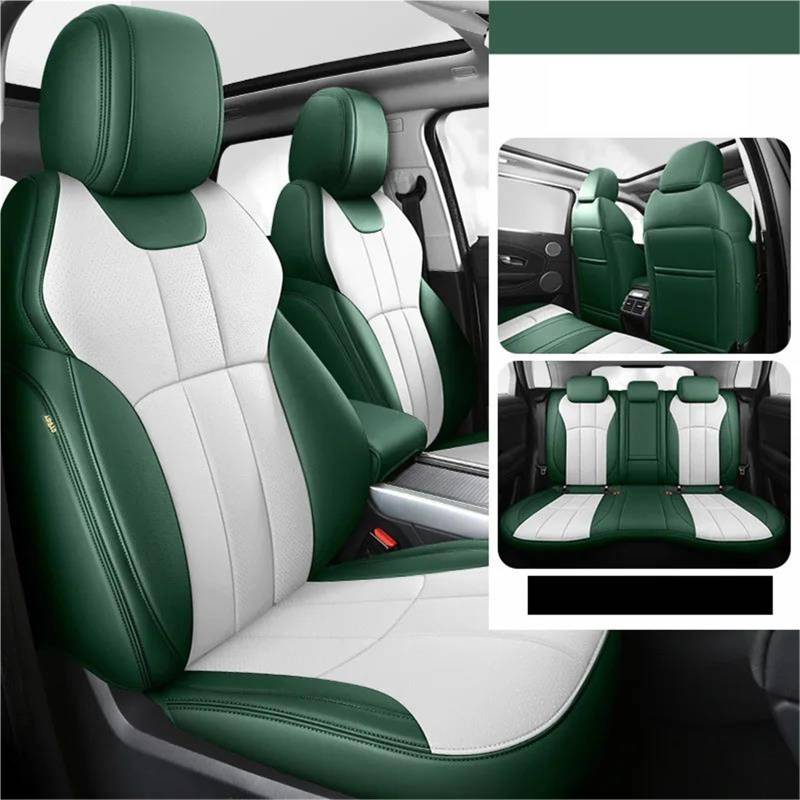 IITA Sitzbezüge Auto Echtleder-Autositzbezug-Set für Mitsubishi für Outlander XL, Innendetails, Kfz-Zubehör Auto-Schonbezüg(White Green) von IITA