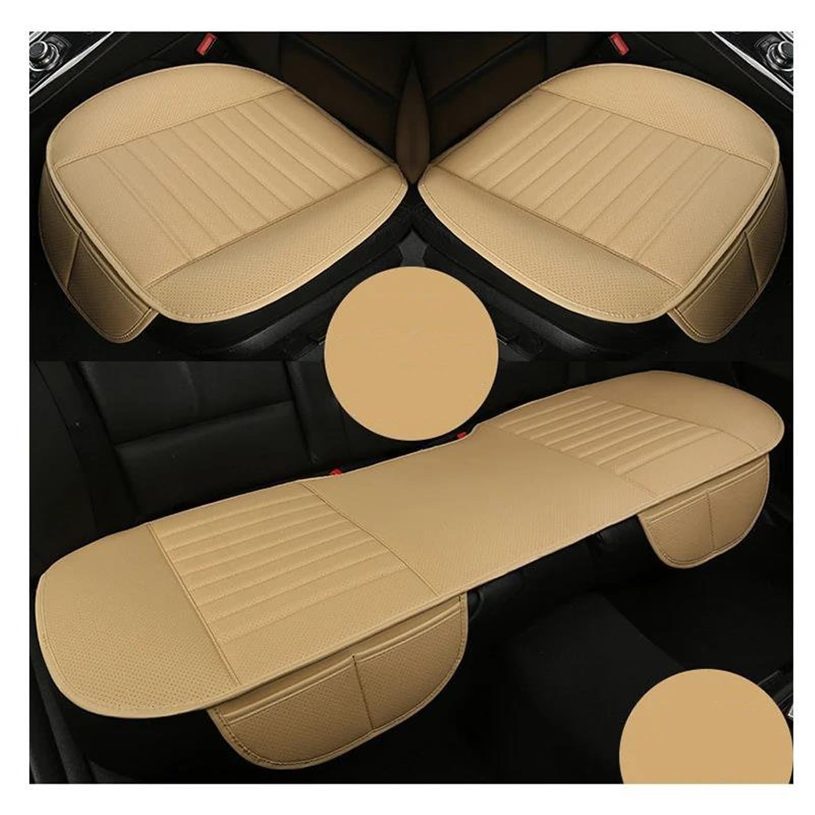 IITA Sitzbezüge Auto Vier Jahreszeiten Sitzbezug PU Leder Auto Sitzkissen Autos Sitzbezug Universal Für Mercedes Für Benz Auto-Schonbezüg(Beige 3pieces) von IITA