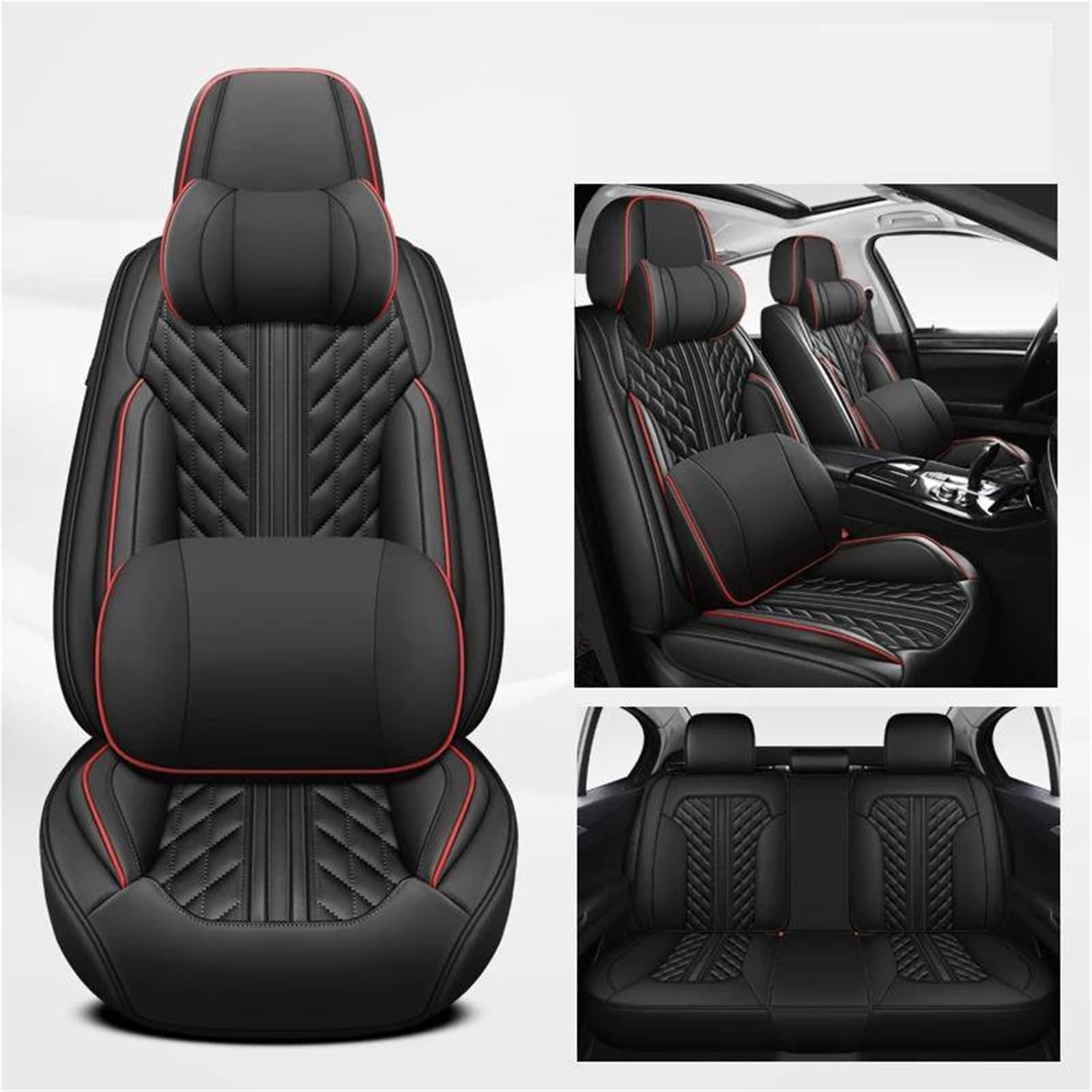 IITA Sitzbezüge Auto Vollständiger Satz Leder-Autositzbezüge für X1 E84 E65 X5 E53 Zubehör Autositzbezüge Autositzkissen Auto-Schonbezüg(Black+Cushion) von IITA