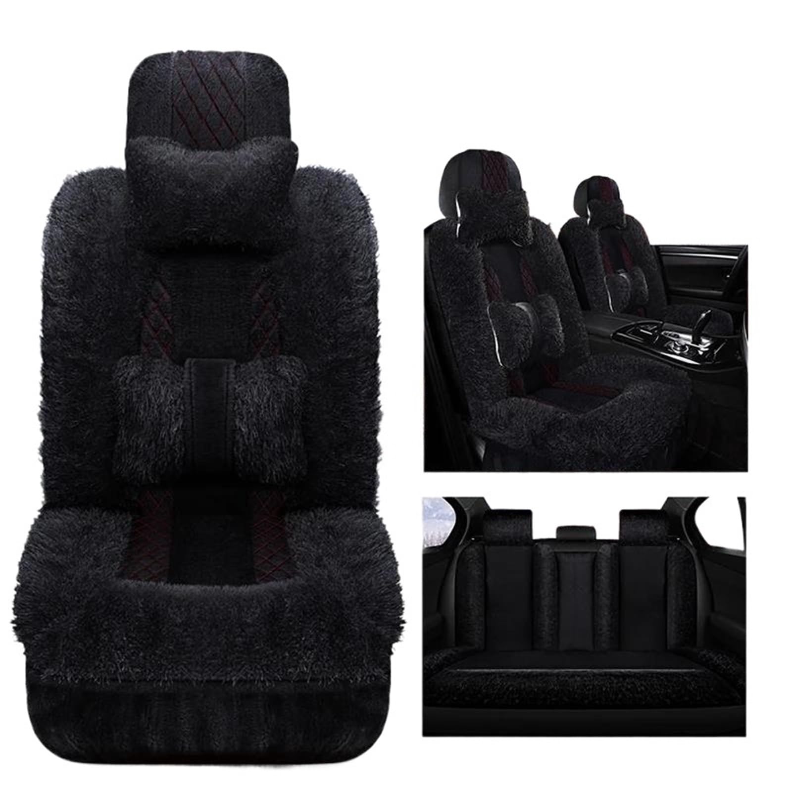 IITA Sitzbezüge Auto Winter Plüsch Auto Sitzbezug Für Opel Für Grandland X Zubehör Auto Sitzbezüge Auto Sitzkissen Auto-Schonbezüg(Black 9 PCS) von IITA