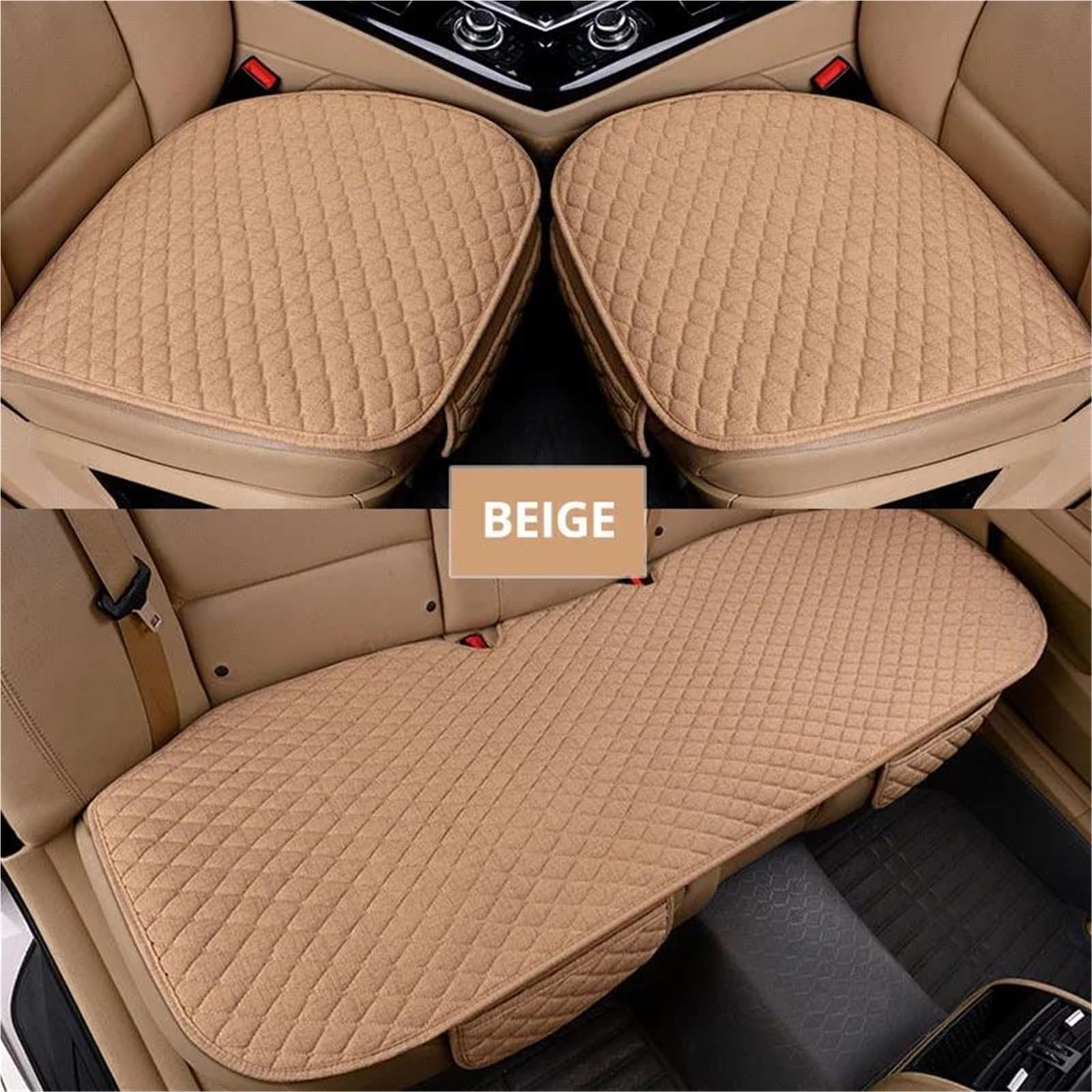 Sitzbezüge Auto Auto Sitzbezug Universal Protector Leinen Vorne Hinten Flachs Automobil Kissen Pad Matte Rückenlehne Auto Auto Accessori Innen Auto-Schonbezüg(Beige 3 Piece) von IITA