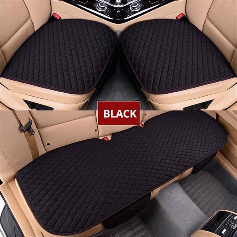 Sitzbezüge Auto Auto Sitzbezug Universal Protector Leinen Vorne Hinten Flachs Automobil Kissen Pad Matte Rückenlehne Auto Auto Accessori Innen Auto-Schonbezüg(Black 3 Piece) von IITA